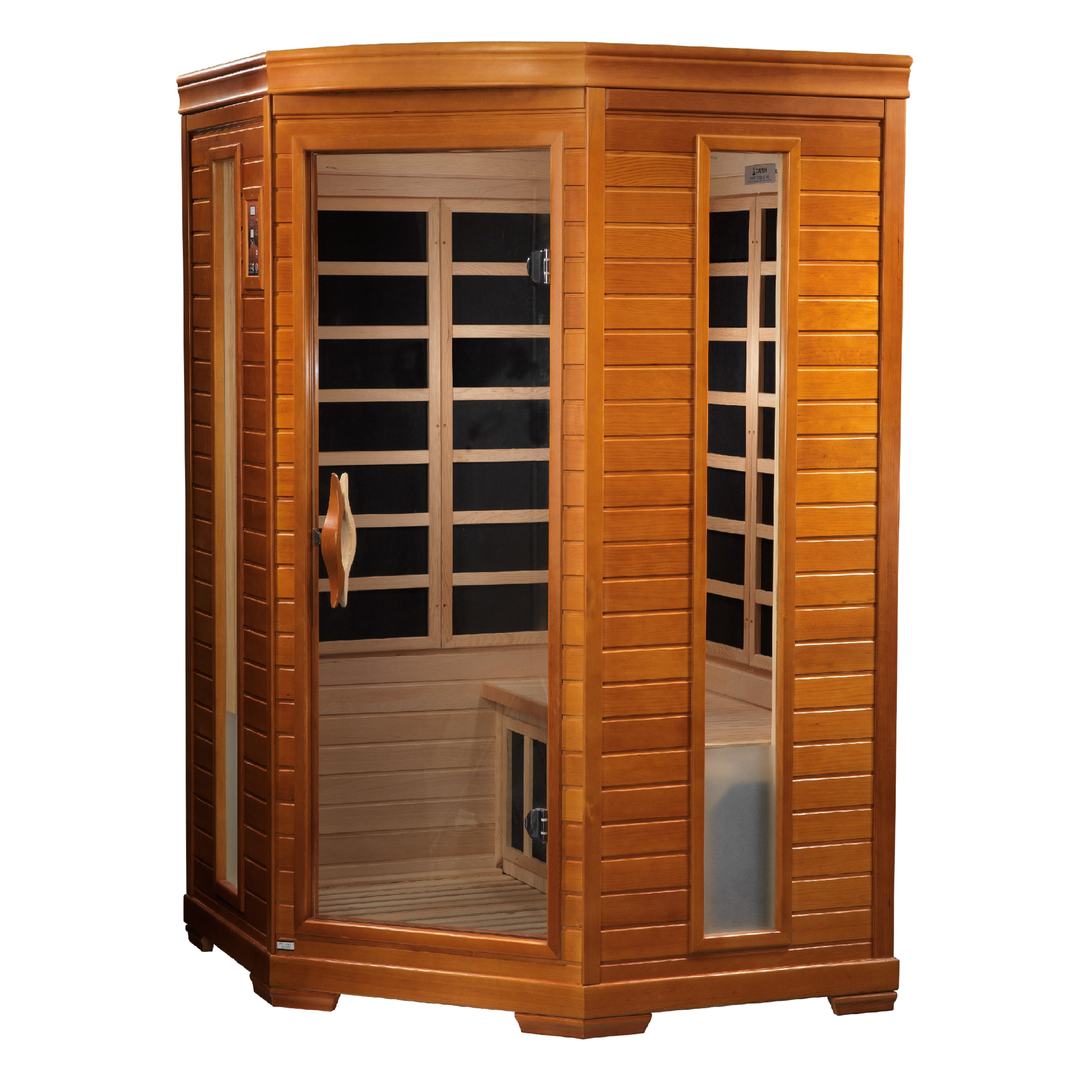 Dynamic Heming 2 Person Corner Infrared Sauna, Low EMF FAR Infrared, Indoor, Canadian Hemlock, DYN-6225-02