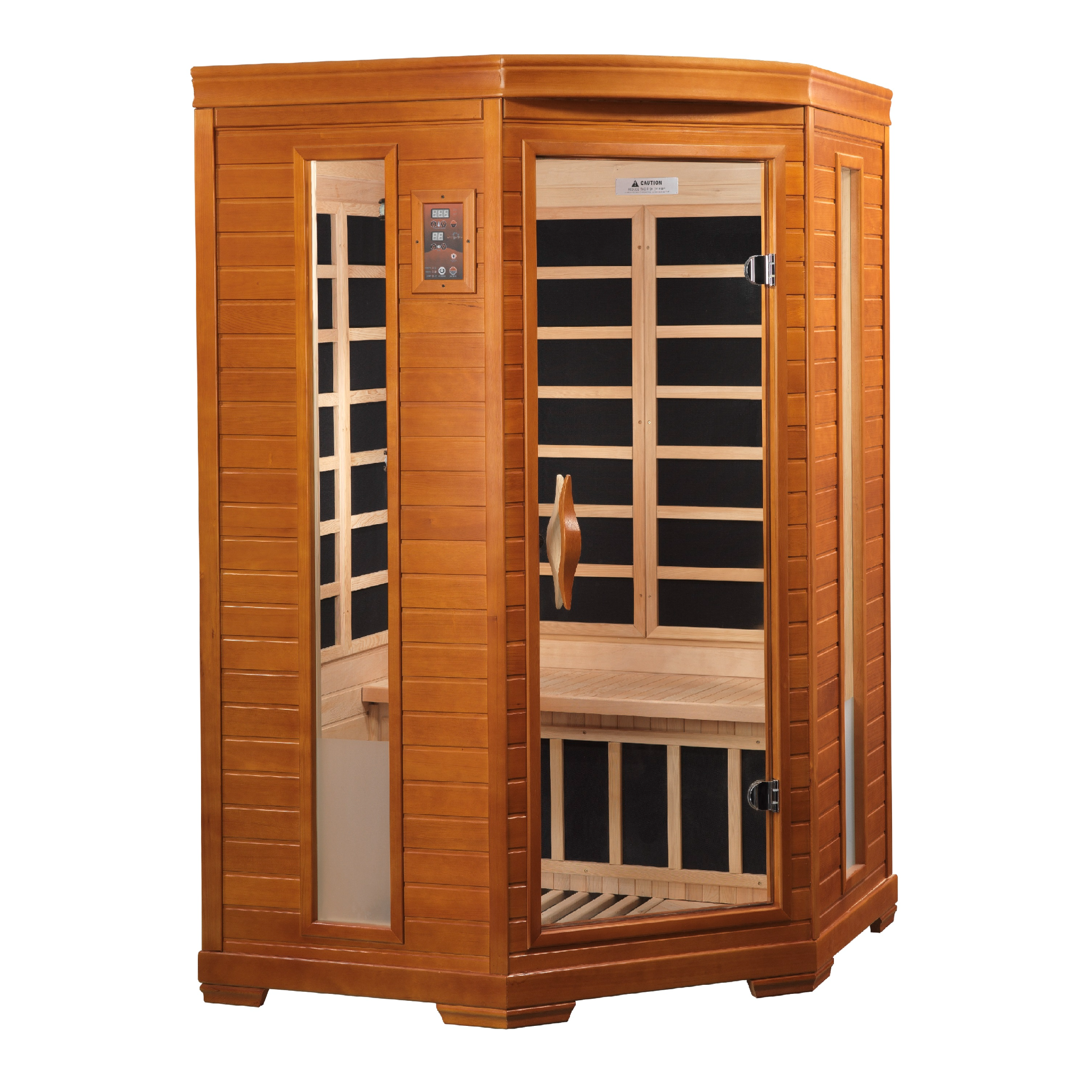 Dynamic Heming 2 Person Corner Infrared Sauna, Low EMF FAR Infrared, Indoor, Canadian Hemlock, DYN-6225-02