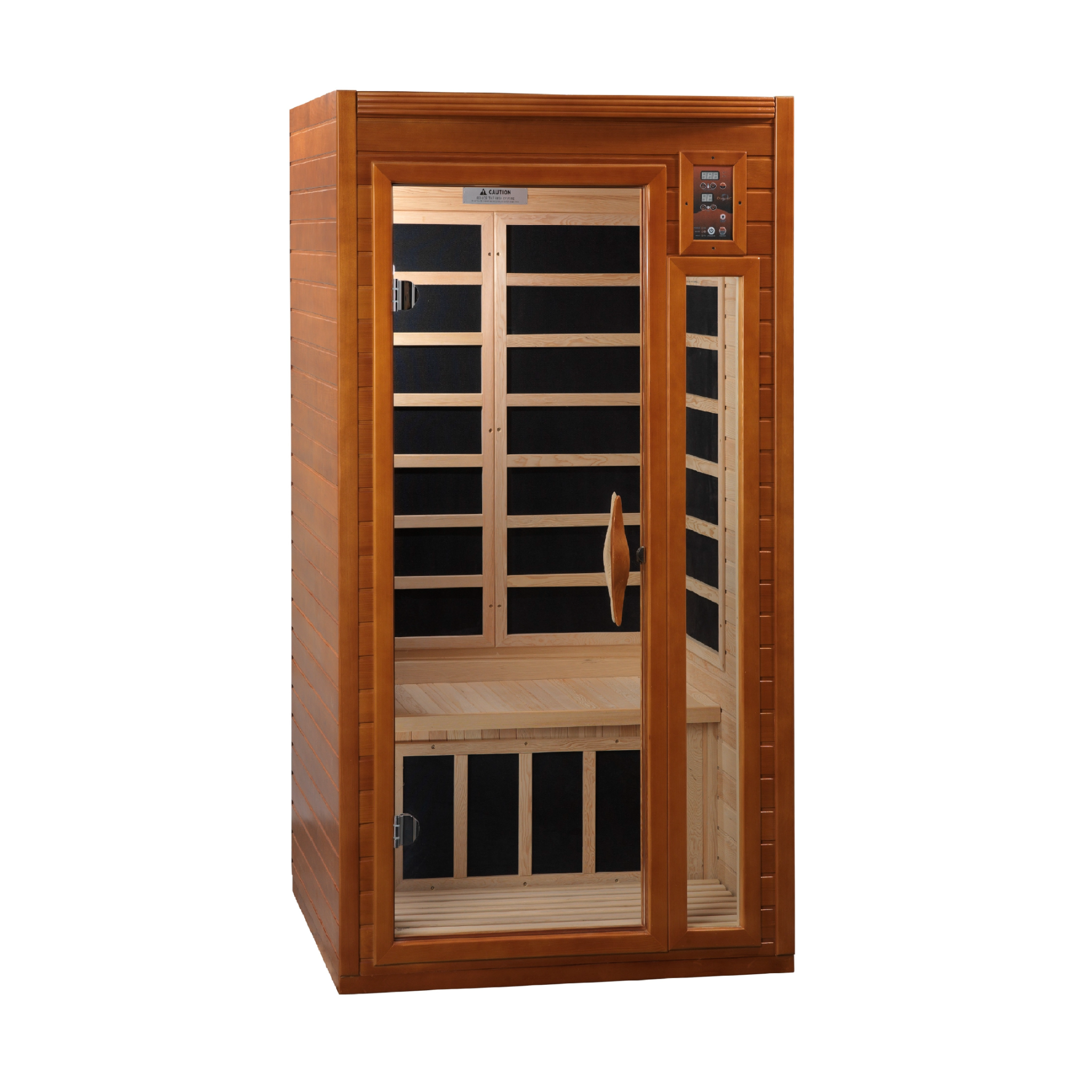 Dynamic Barcelona Elite 1–2 Person Ultra Low EMF Infrared Sauna (3–5MG) with Chromotherapy, Bluetooth & Honey Dark Canadian Hemlock – DYN-6106-01 Elite