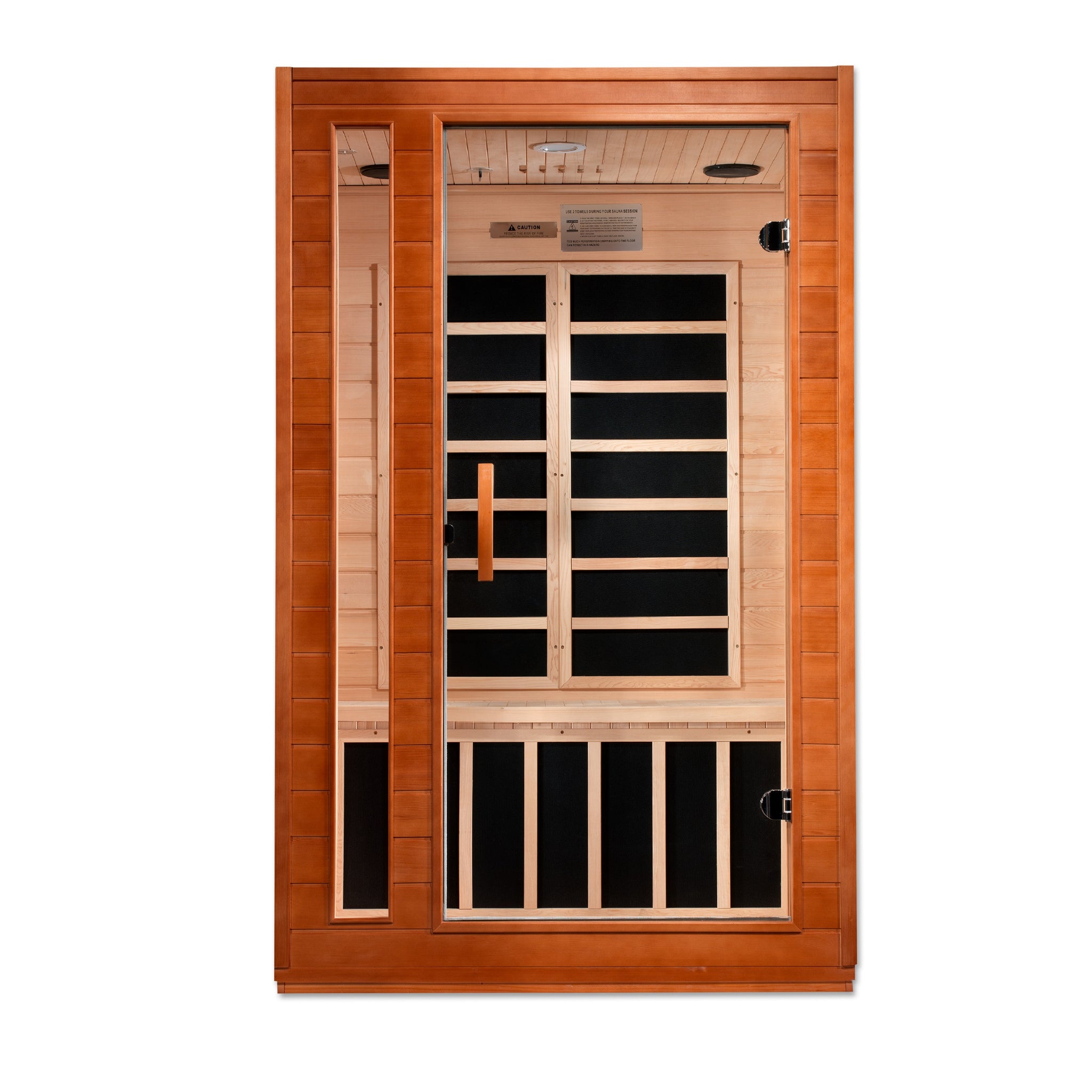 Dynamic Cordoba Elite 2 Person Ultra Low EMF Infrared Sauna (3–5MG) with Chromotherapy, Bluetooth & Honey Dark Canadian Hemlock – DYN-6203-01 Elite