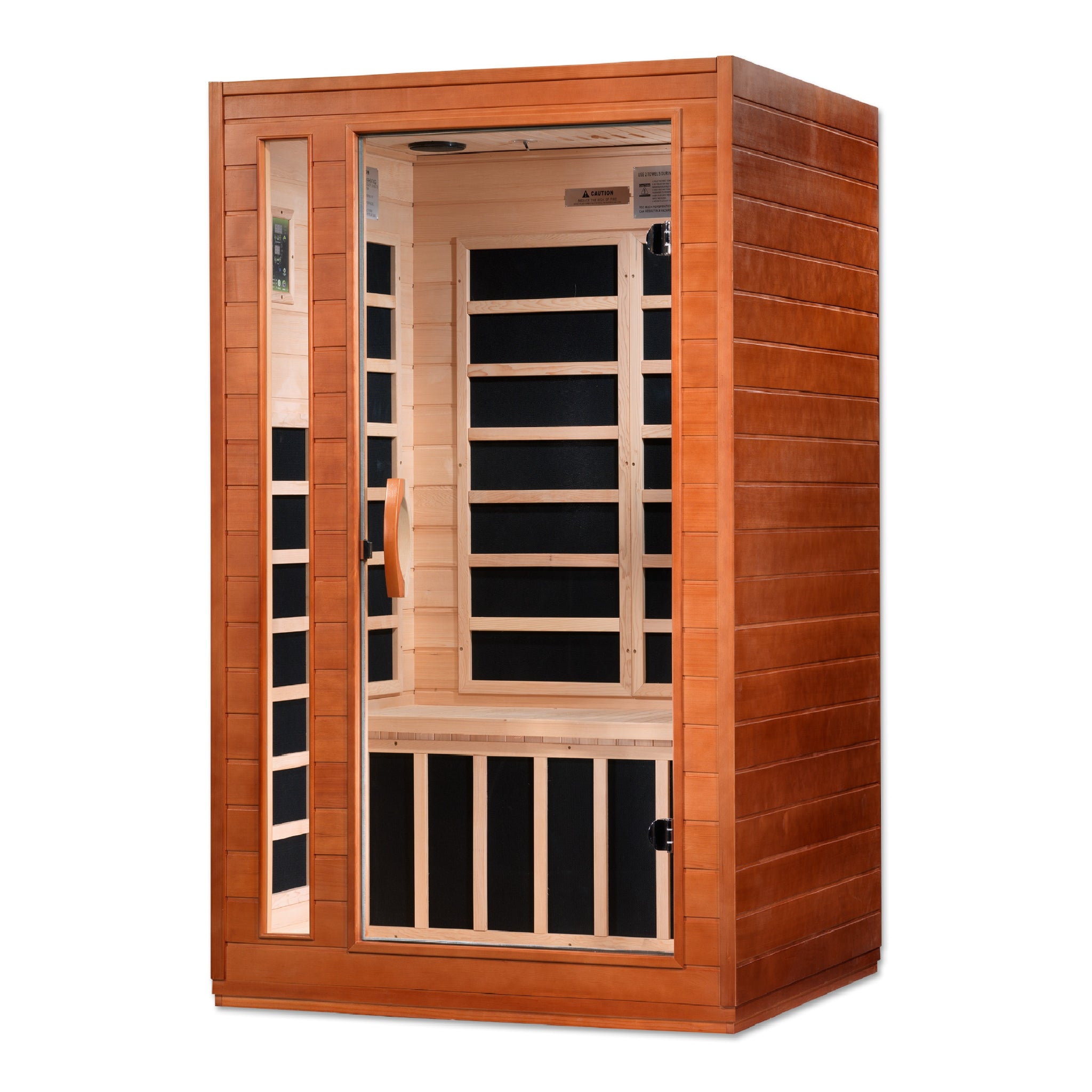 Dynamic Cordoba Elite 2 Person Ultra Low EMF Infrared Sauna (3–5MG) with Chromotherapy, Bluetooth & Honey Dark Canadian Hemlock – DYN-6203-01 Elite