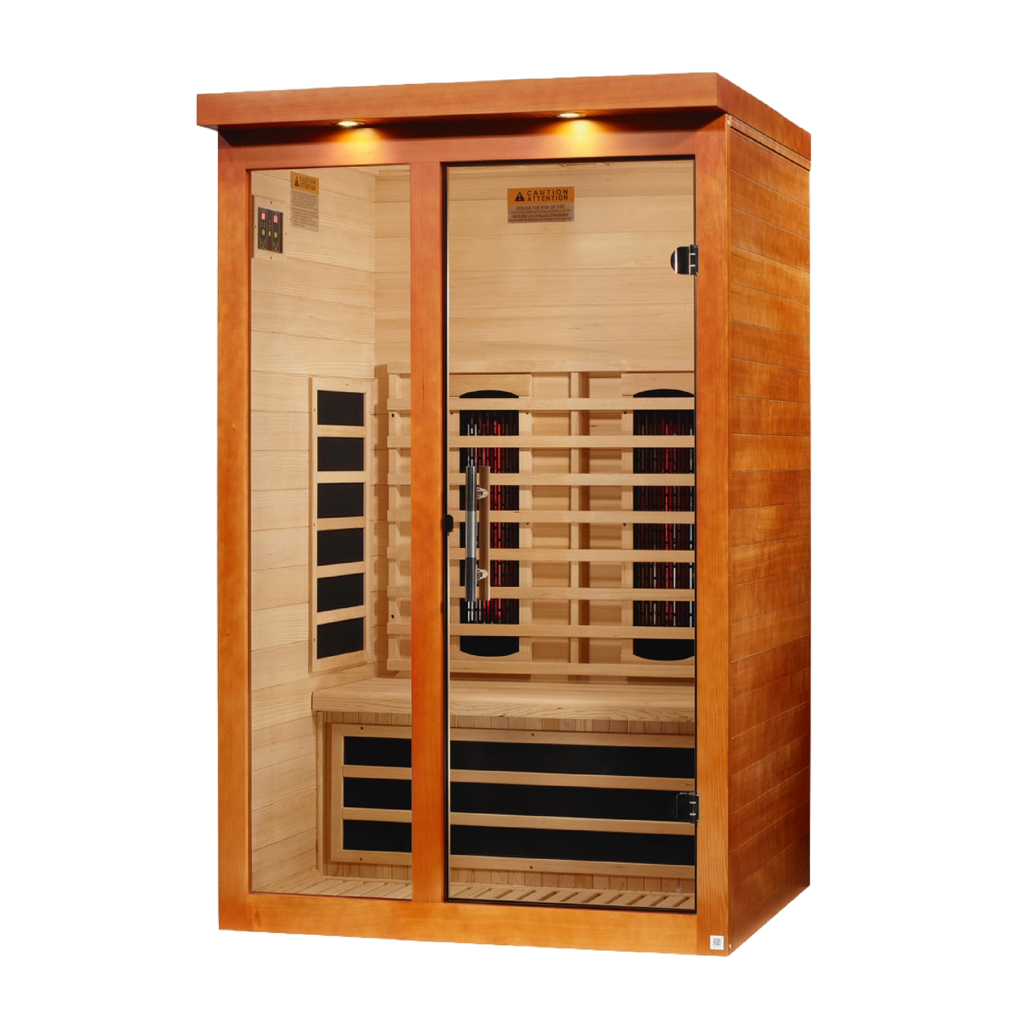Dynamic Llumeneres 2 Person Full Spectrum Near Zero EMF FAR Infrared Sauna, Honey Dark Stain, Canadian Hemlock, DYN-6215-03 FS