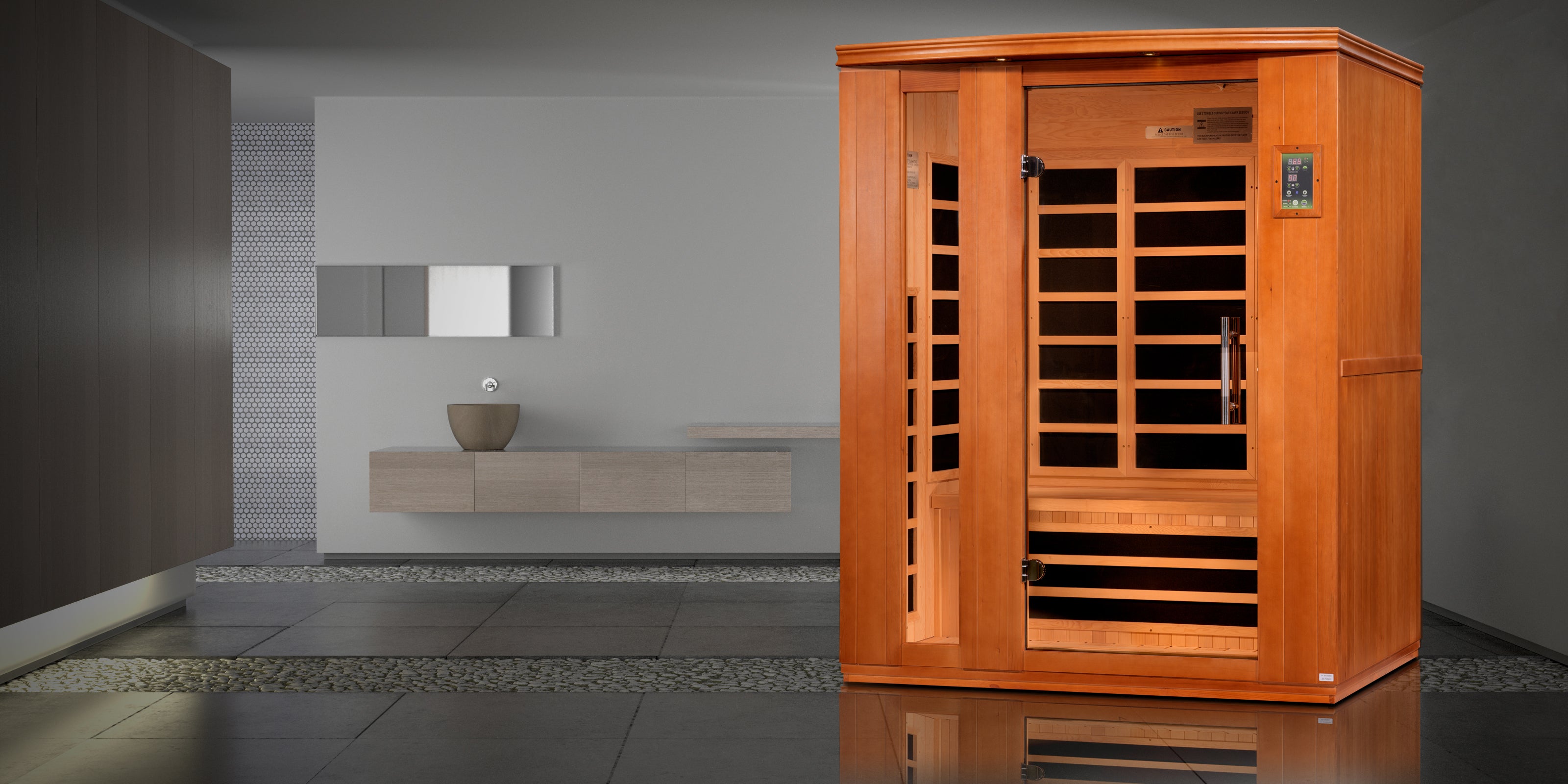 Dynamic Lugano Elite 3 Person Ultra Low EMF Infrared Sauna (3–5MG) with Chromotherapy, Bluetooth & Bronze Glass – Canadian Hemlock – DYN-6336-02 Elite
