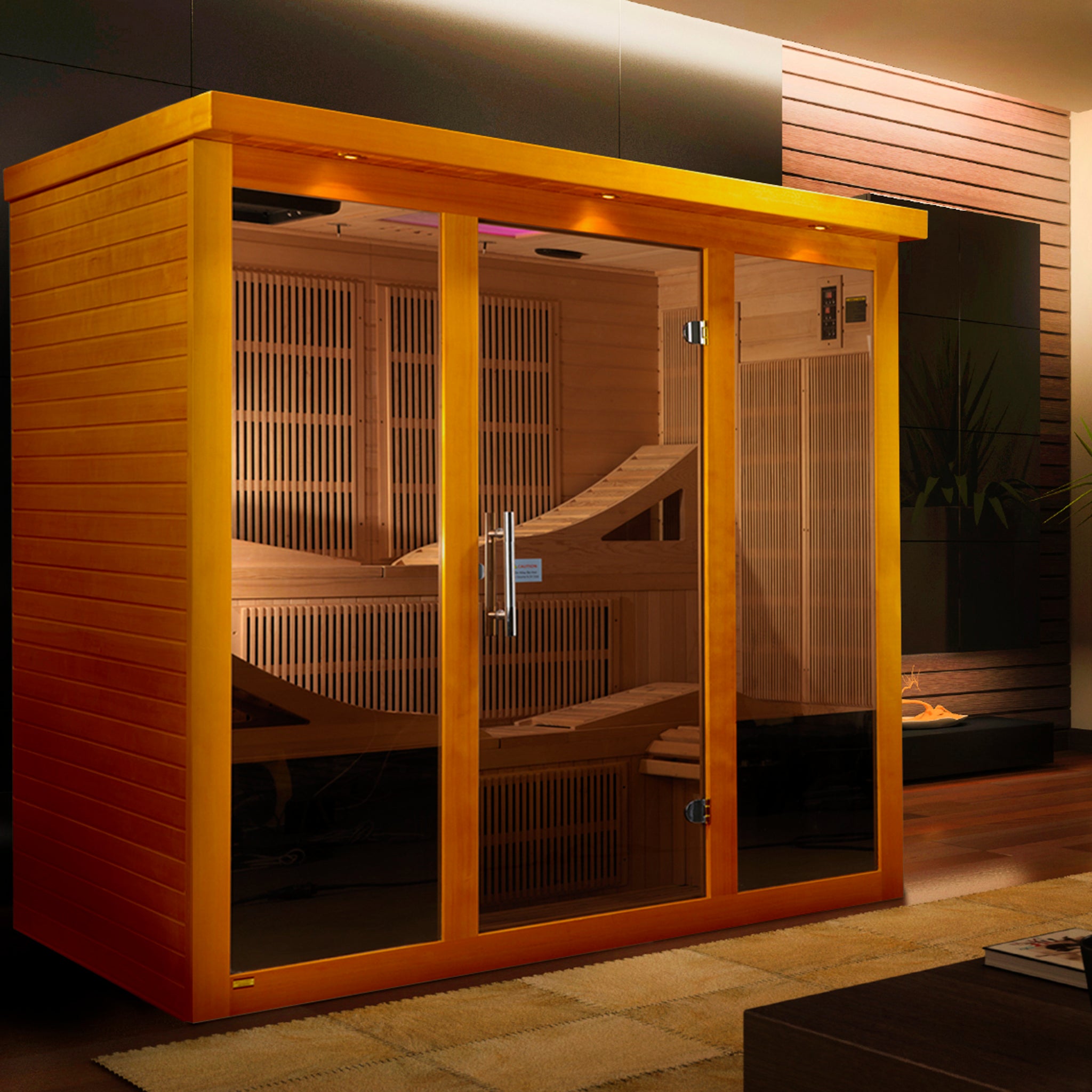 Dynamic Monaco Elite 6 Person Ultra Low EMF Infrared Sauna (3–5MG) with 15 Heaters, Chromotherapy, Bluetooth & Canadian Hemlock – DYN-6996-01 Elite