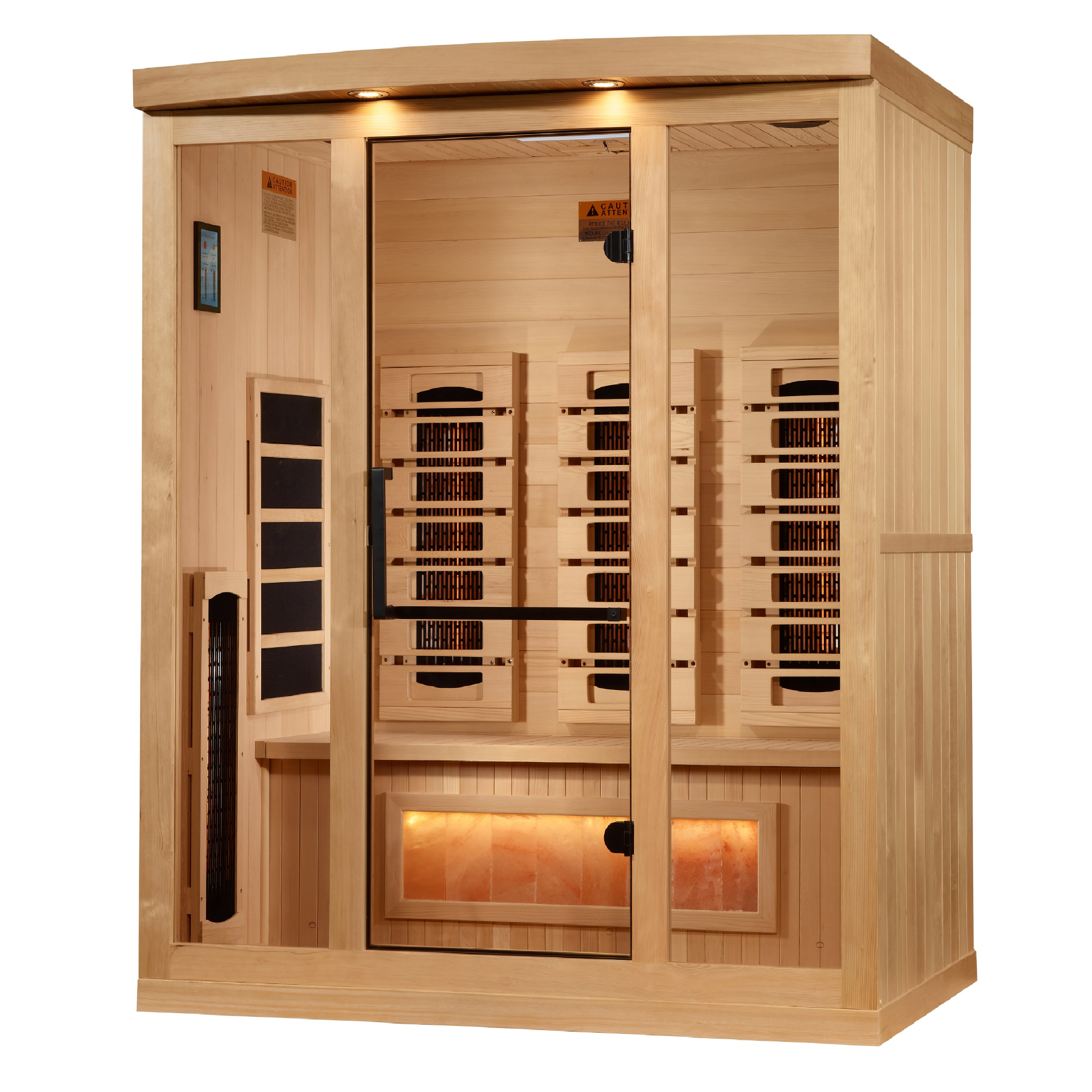 Golden Designs 3 Person Full Spectrum Infrared Sauna, Near Zero EMF, Himalayan Salt Bar, Indoor Canadian Hemlock, GDI-8030-03