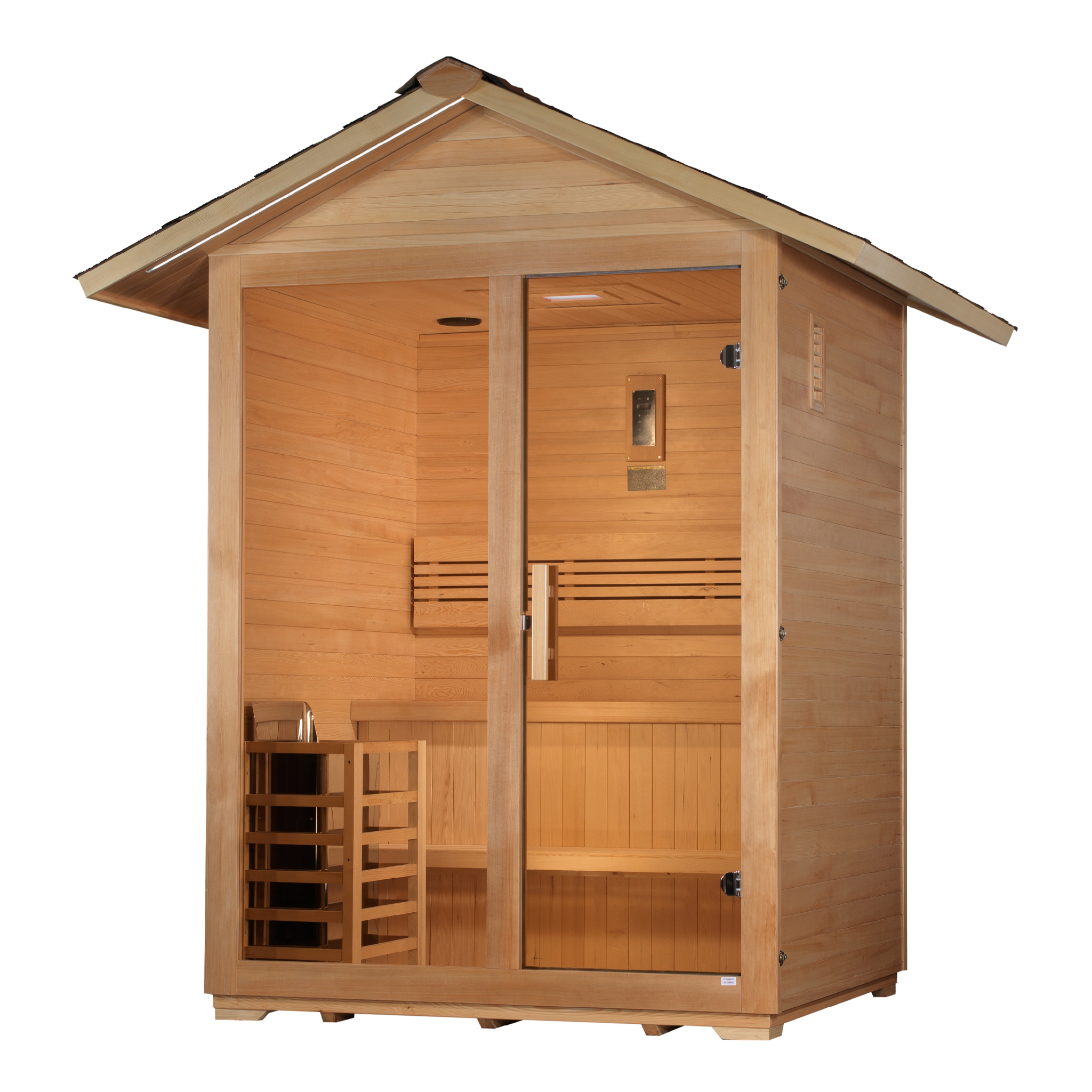 Golden Designs Arlberg 3 Person Traditional Outdoor Sauna, Canadian Hemlock, 8kW Stove, Chromotherapy Lighting GDI-8103-01