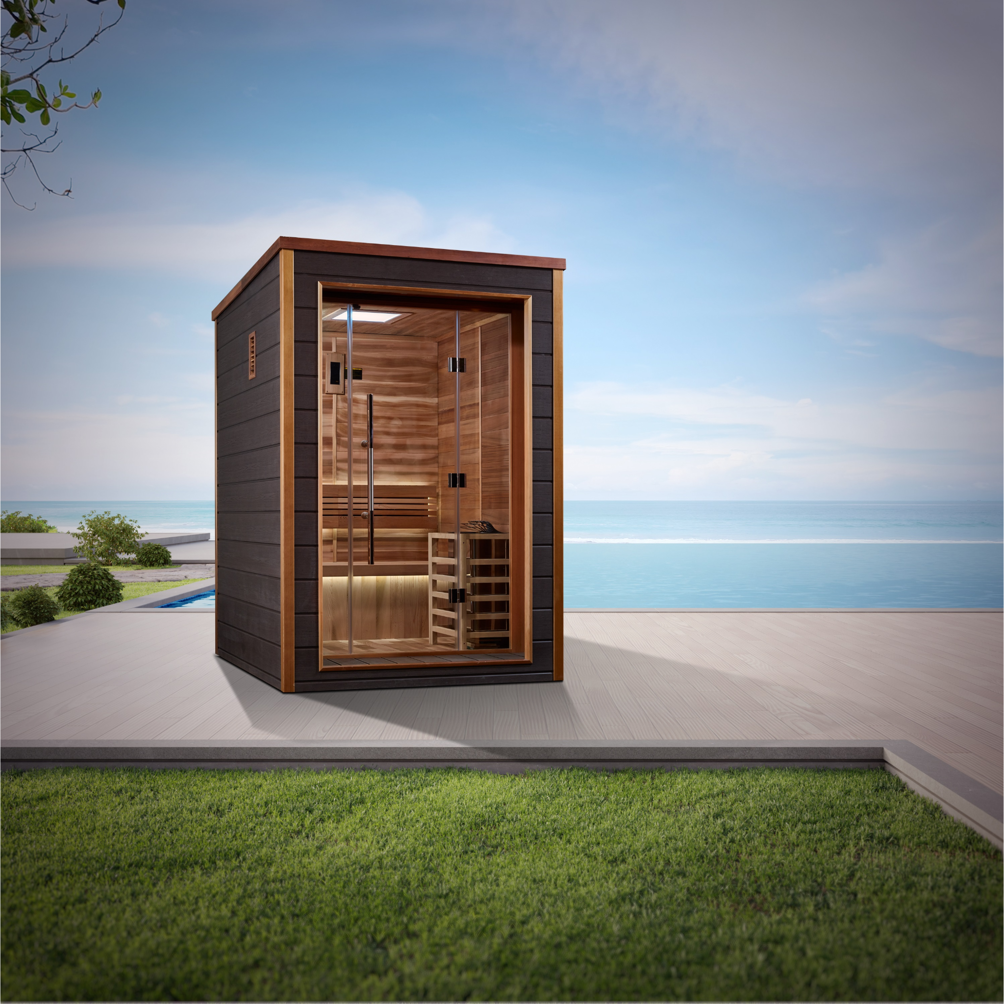 Golden Designs Narvik 2 Person Indoor-Outdoor Traditional Sauna, Canadian Red Cedar Interior, Espresso Finish, GDI-8202-01