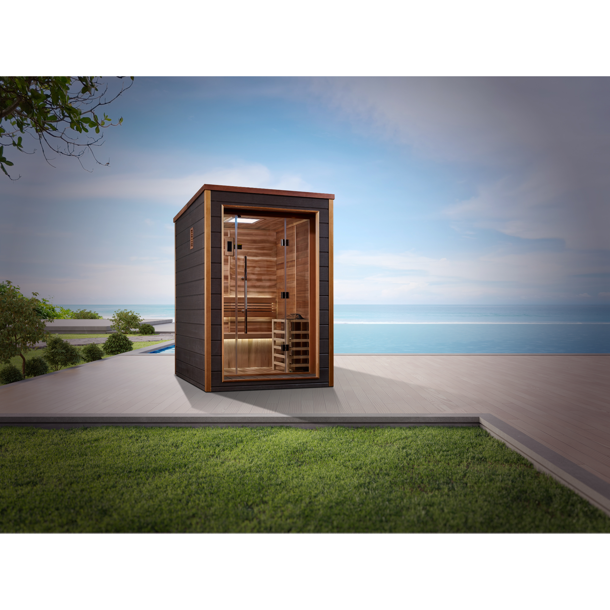 Golden Designs Narvik 2 Person Indoor-Outdoor Traditional Sauna, Canadian Red Cedar Interior, Espresso Finish, GDI-8202-01