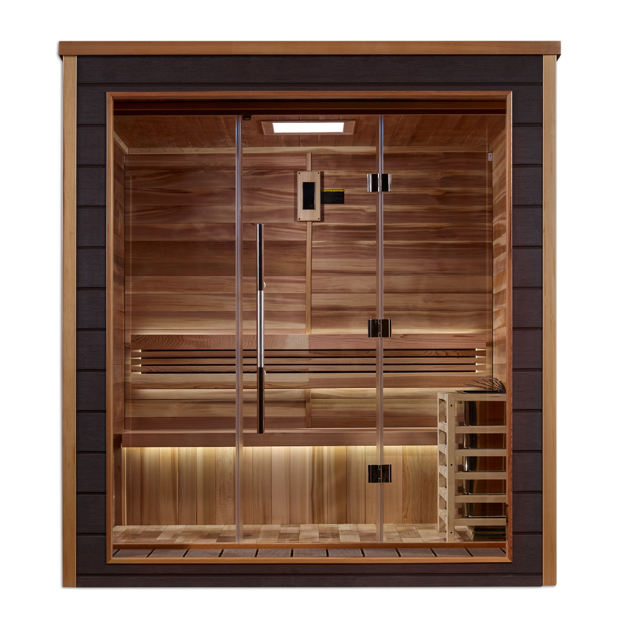 Golden Designs Drammen 3 Person Indoor-Outdoor Traditional Sauna, Canadian Red Cedar Interior, Espresso Finish, GDI-8203-01