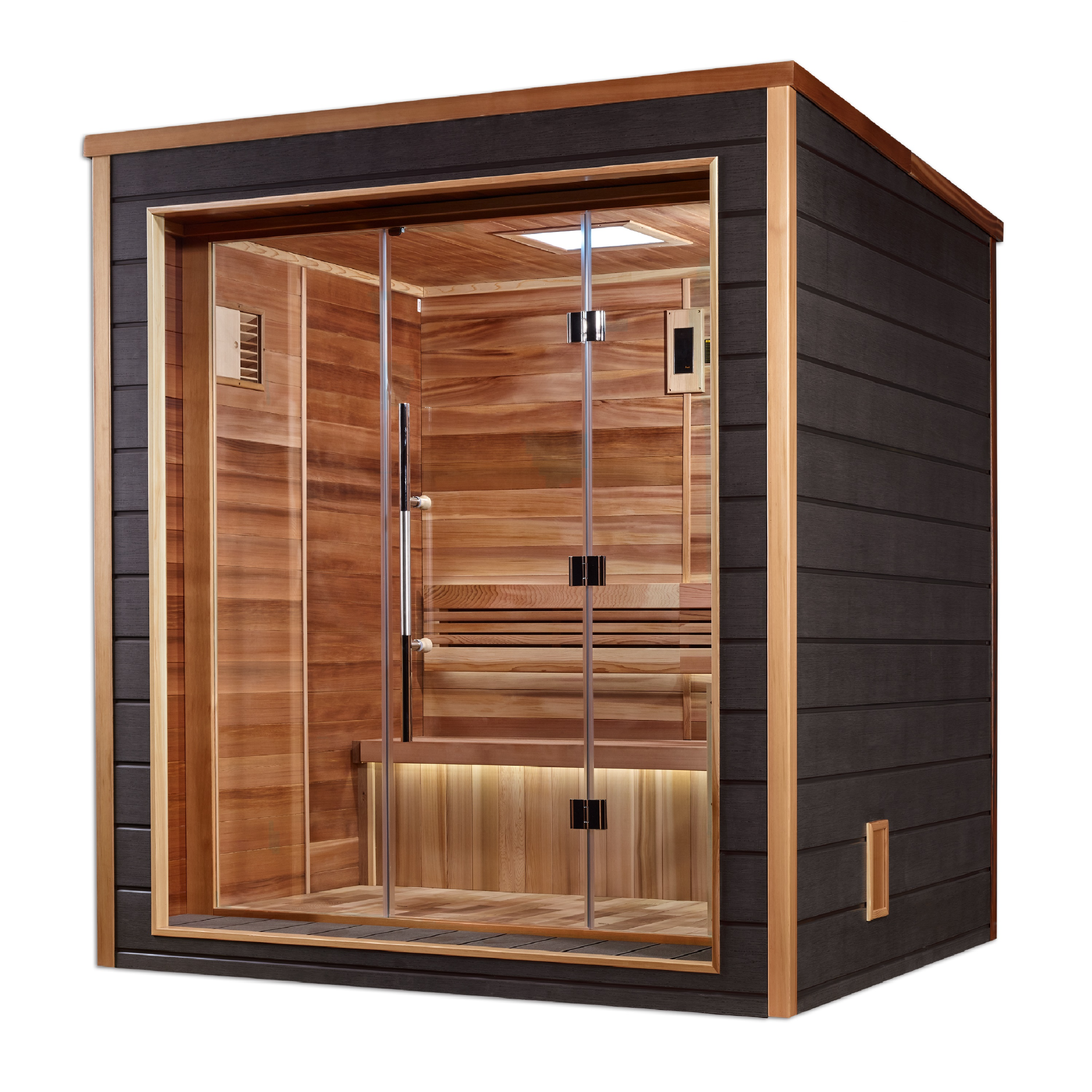 Golden Designs Drammen 3 Person Indoor-Outdoor Traditional Sauna, Canadian Red Cedar Interior, Espresso Finish, GDI-8203-01