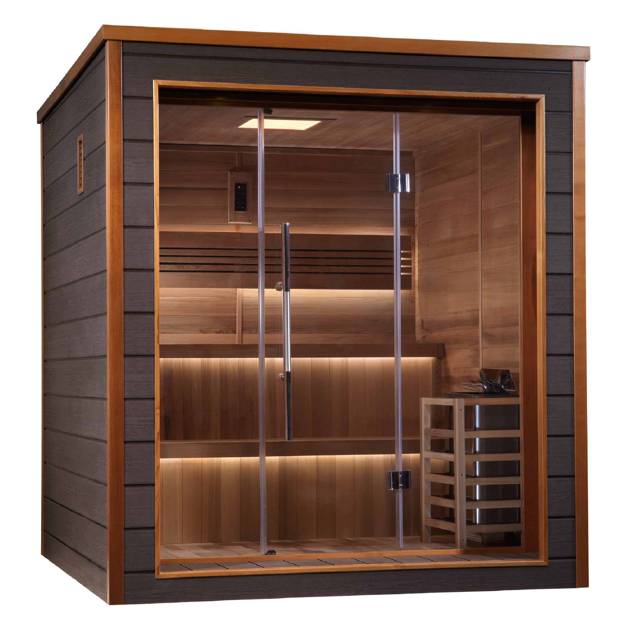 Golden Designs Bergen 6 Person Indoor-Outdoor Traditional Sauna, Canadian Red Cedar Interior, Espresso Finish, GDI-8206-01