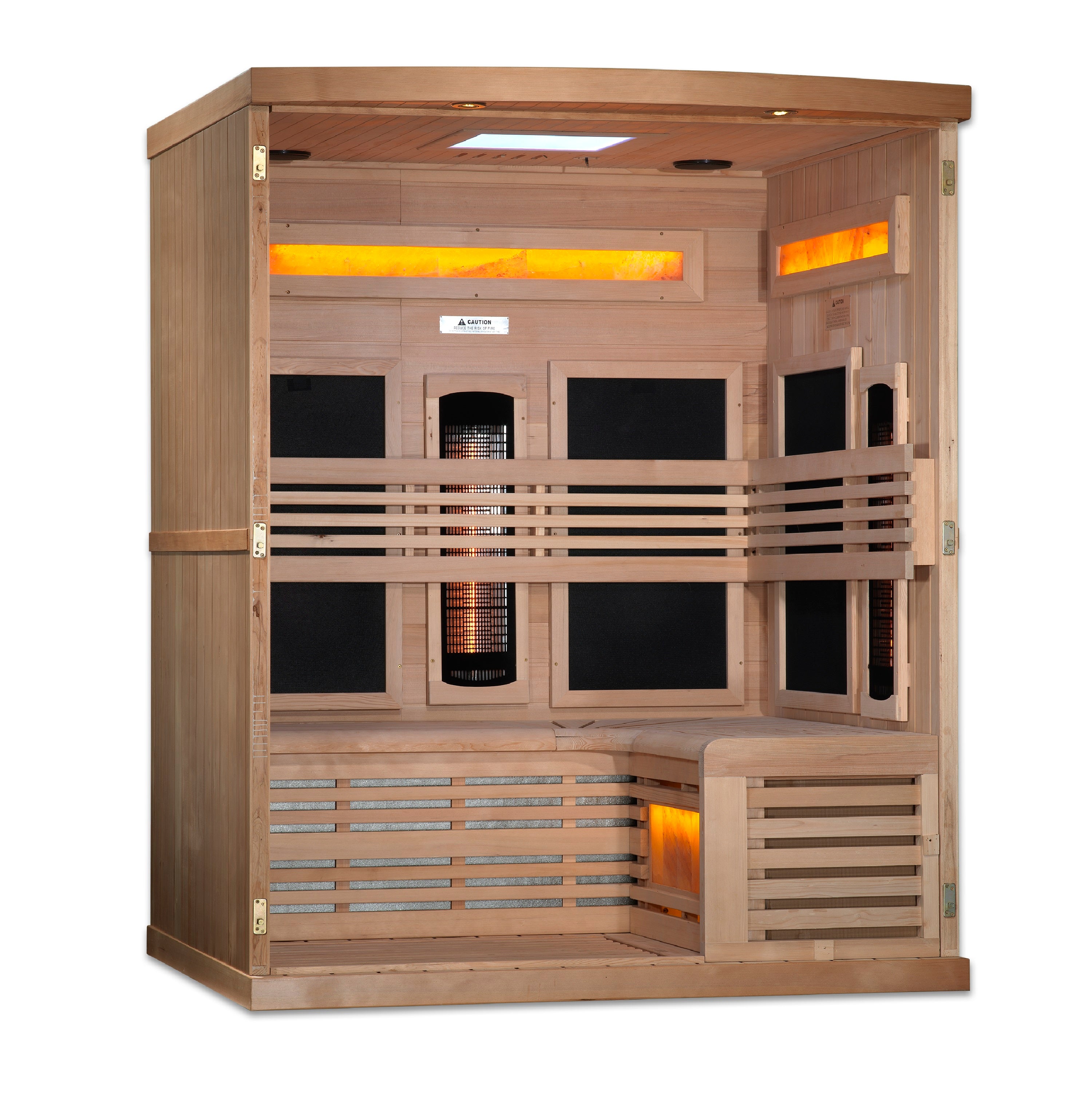Golden Designs 3 Person Full Spectrum Infrared Sauna, Near Zero EMF, 3 Himalayan Salt Bars, Canadian Hemlock, Indoor, GDI-8230-01