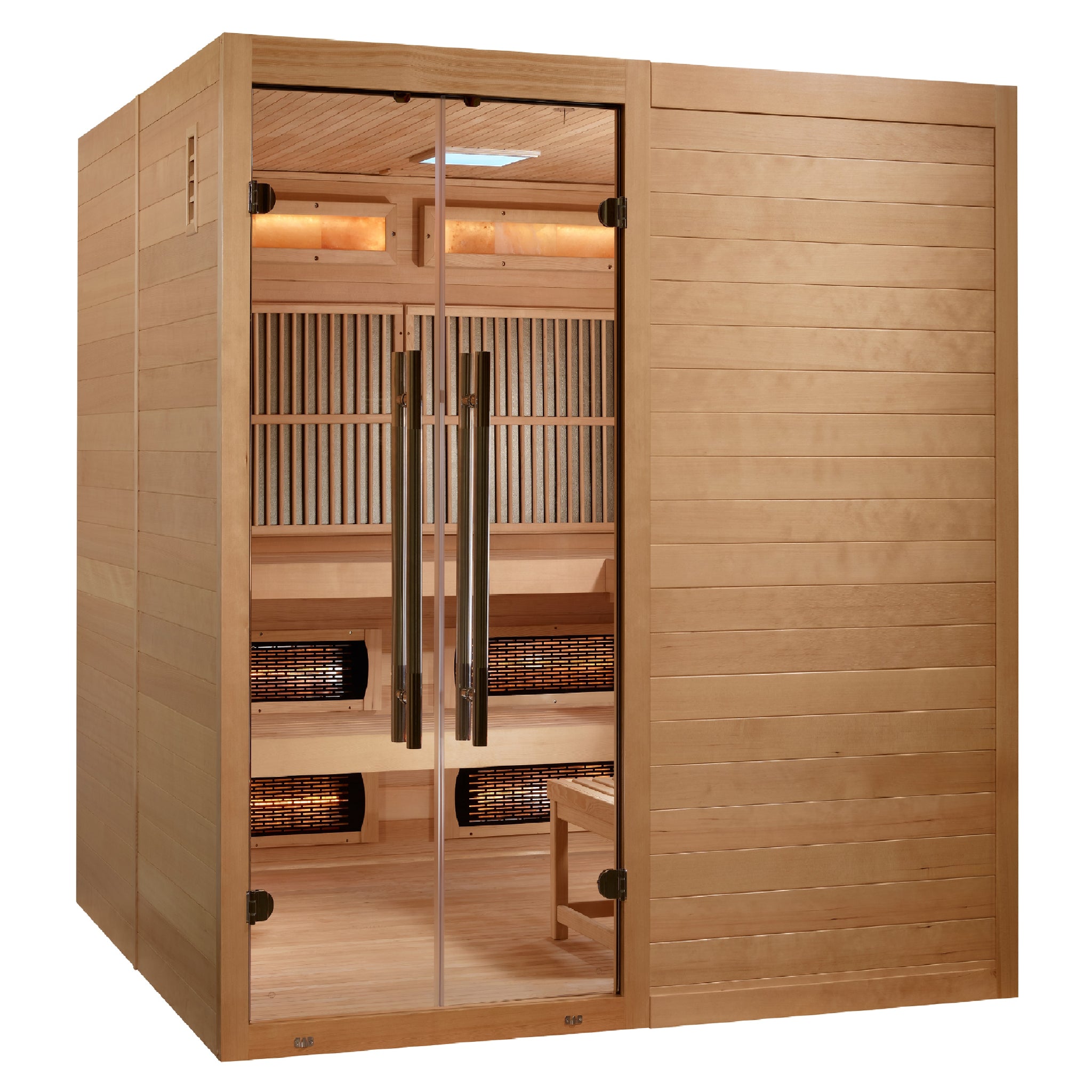 Golden Designs 6 Person Hybrid Sauna, Full Spectrum Infrared + Harvia Stove, Near Zero EMF, Canadian Hemlock, Indoor, GDI-8360-01