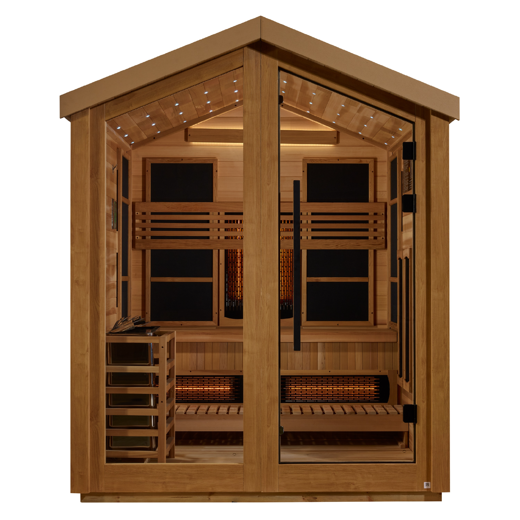 Golden Designs Loviisa 3 Person Hybrid Outdoor Sauna | PureTech™ Full Spectrum Infrared & Traditional Stove | Near Zero EMF | Canadian Red Cedar Interior | SKU: GDI-8523-01