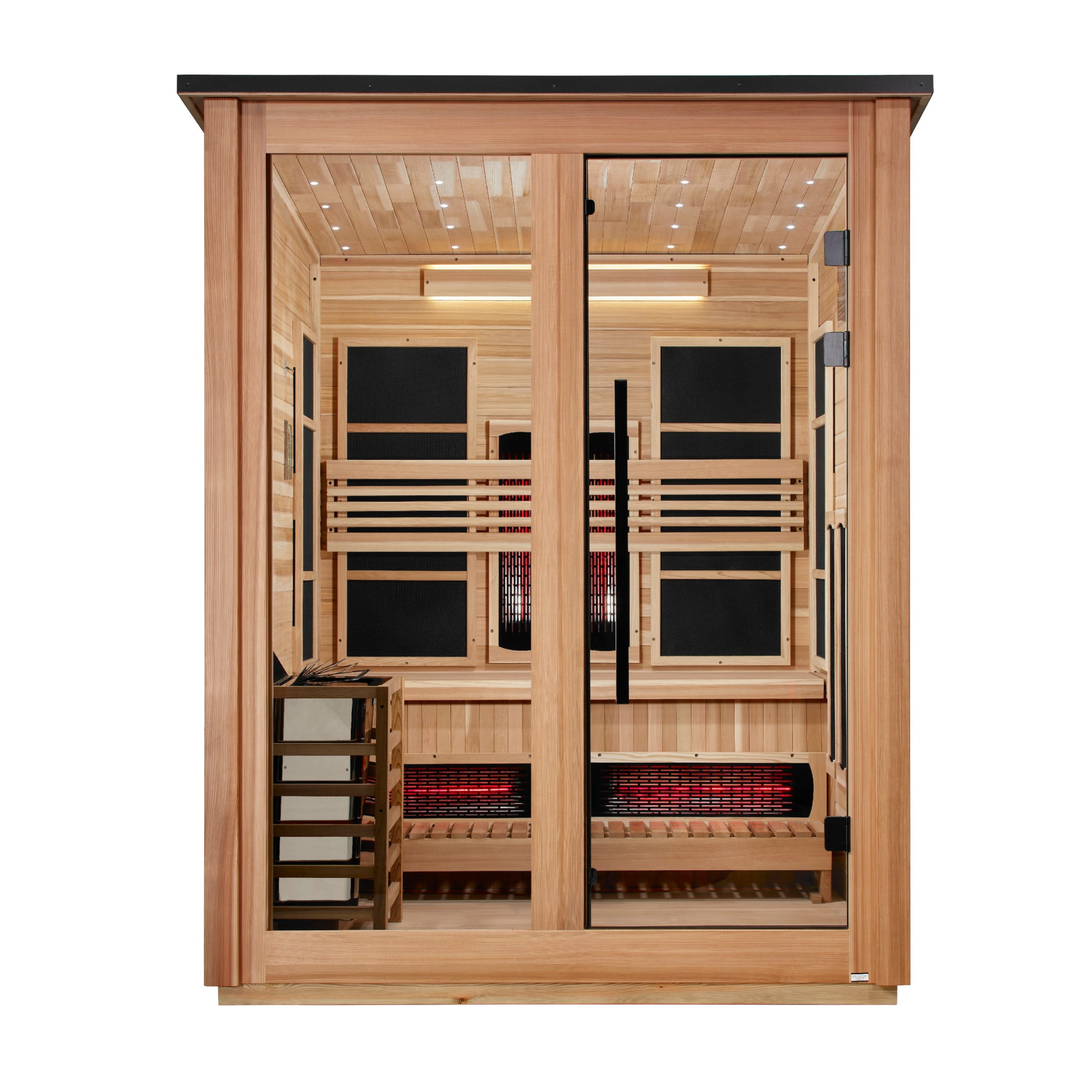 Golden Designs Loviisa 3 Person Hybrid Outdoor Sauna, PureTech™ Full Spectrum Infrared & Traditional Stove, Canadian Red Cedar Interior, Pacific Cedar Exterior, GDI-8523-02