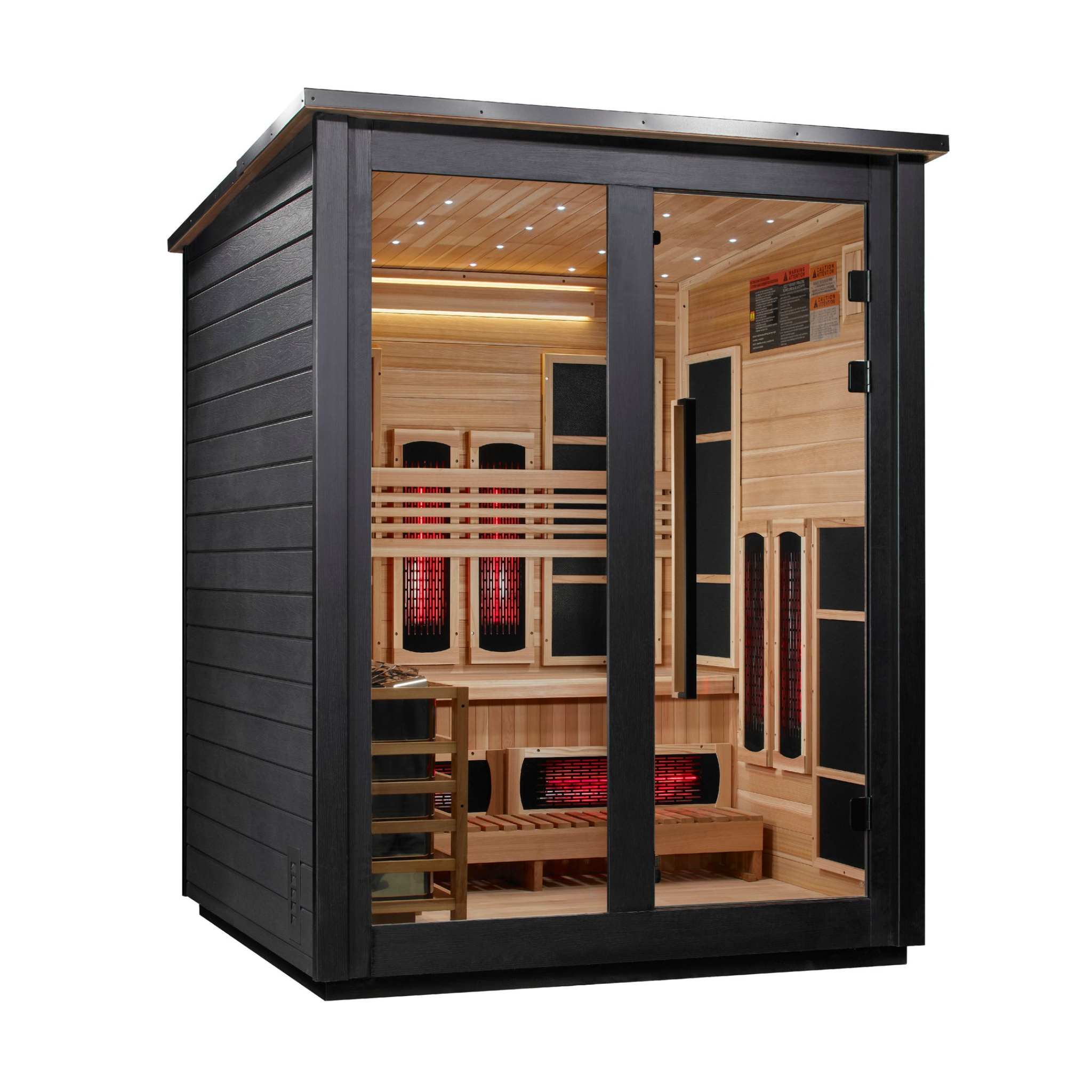 Golden Designs Loviisa 3 Person Hybrid Outdoor Sauna, PureTech™ Full Spectrum Infrared or Traditional Stove, Canadian Red Cedar Interior, Black Finish, GDI-8523-04