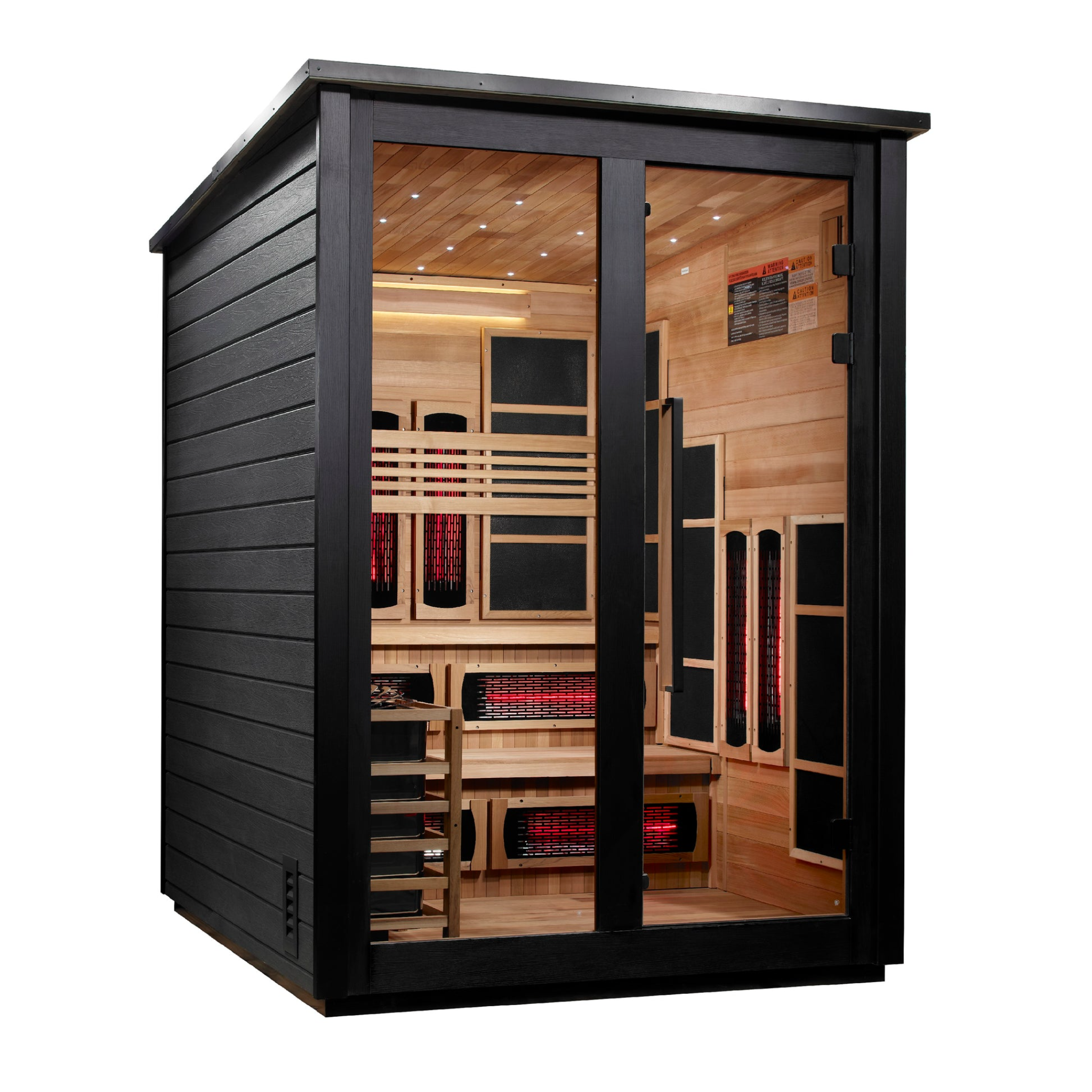 Golden Designs Kaskinen 6 Person Hybrid Outdoor Sauna, PureTech™ Full Spectrum Infrared or Traditional Stove, Canadian Red Cedar Interior, Black Finish, GDI-8526-04