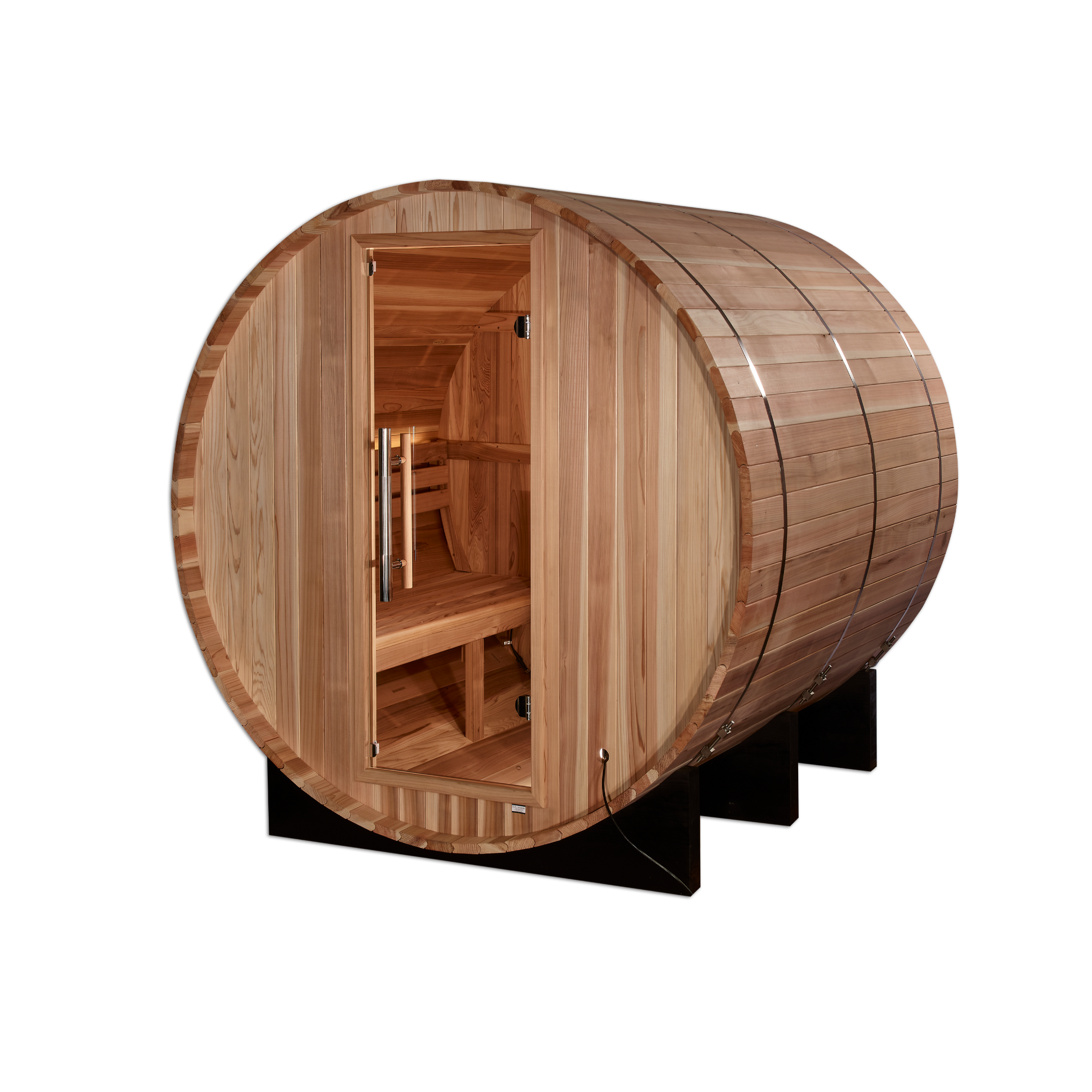 Golden Designs Arosa 4 Person Outdoor Barrel Traditional Sauna, Pacific Premium Cedar, Bronze Privacy Glass, GDI-B004-01