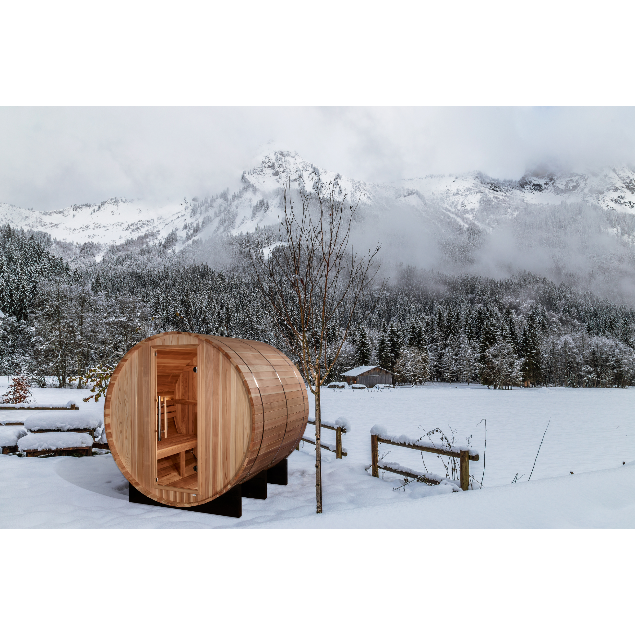 Golden Designs Arosa 4 Person Outdoor Barrel Traditional Sauna, Pacific Premium Cedar, Bronze Privacy Glass, GDI-B004-01