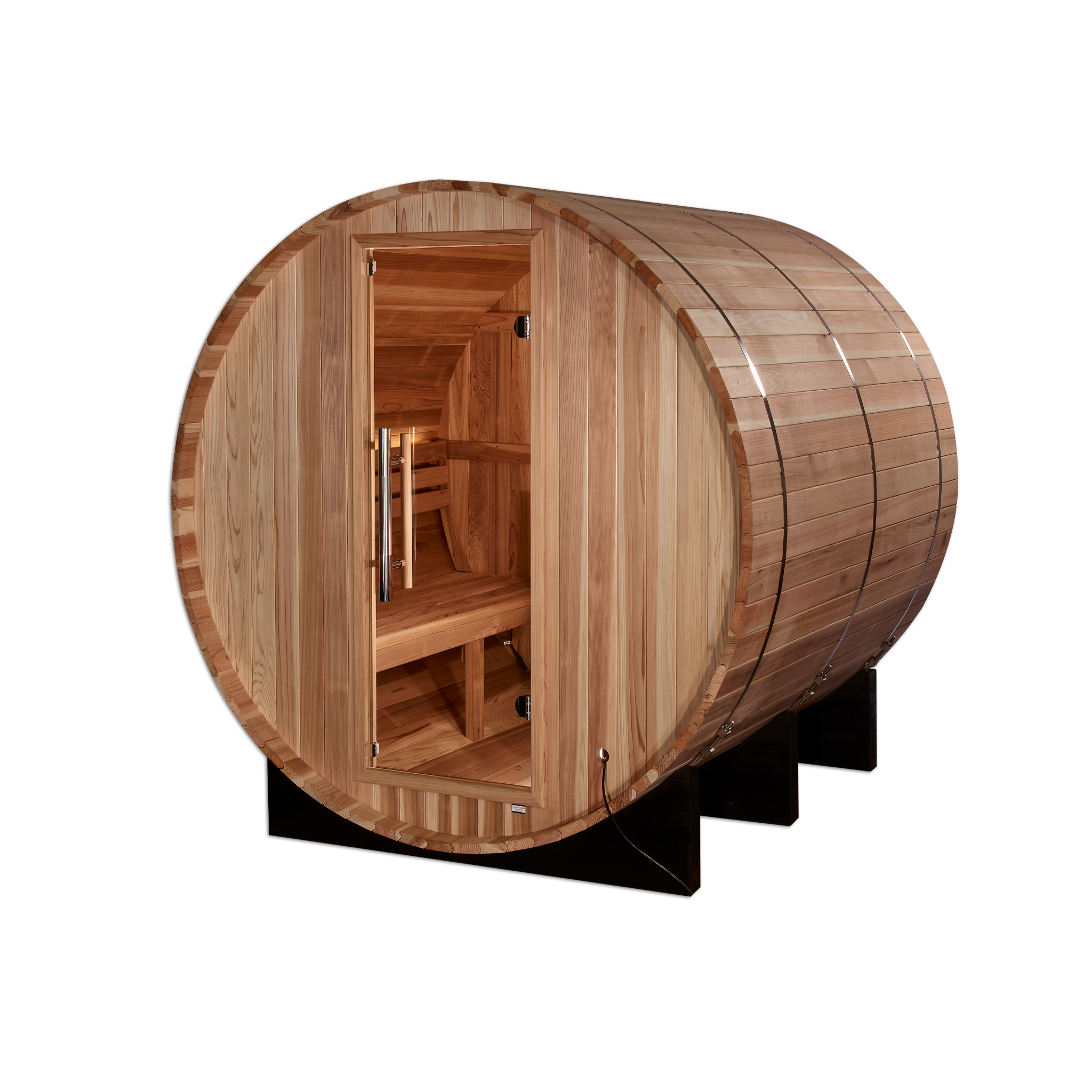 Golden Designs Arosa 4 Person Outdoor Barrel Traditional Sauna, Pacific Premium Cedar, Bronze Privacy Glass, GDI-B004-01