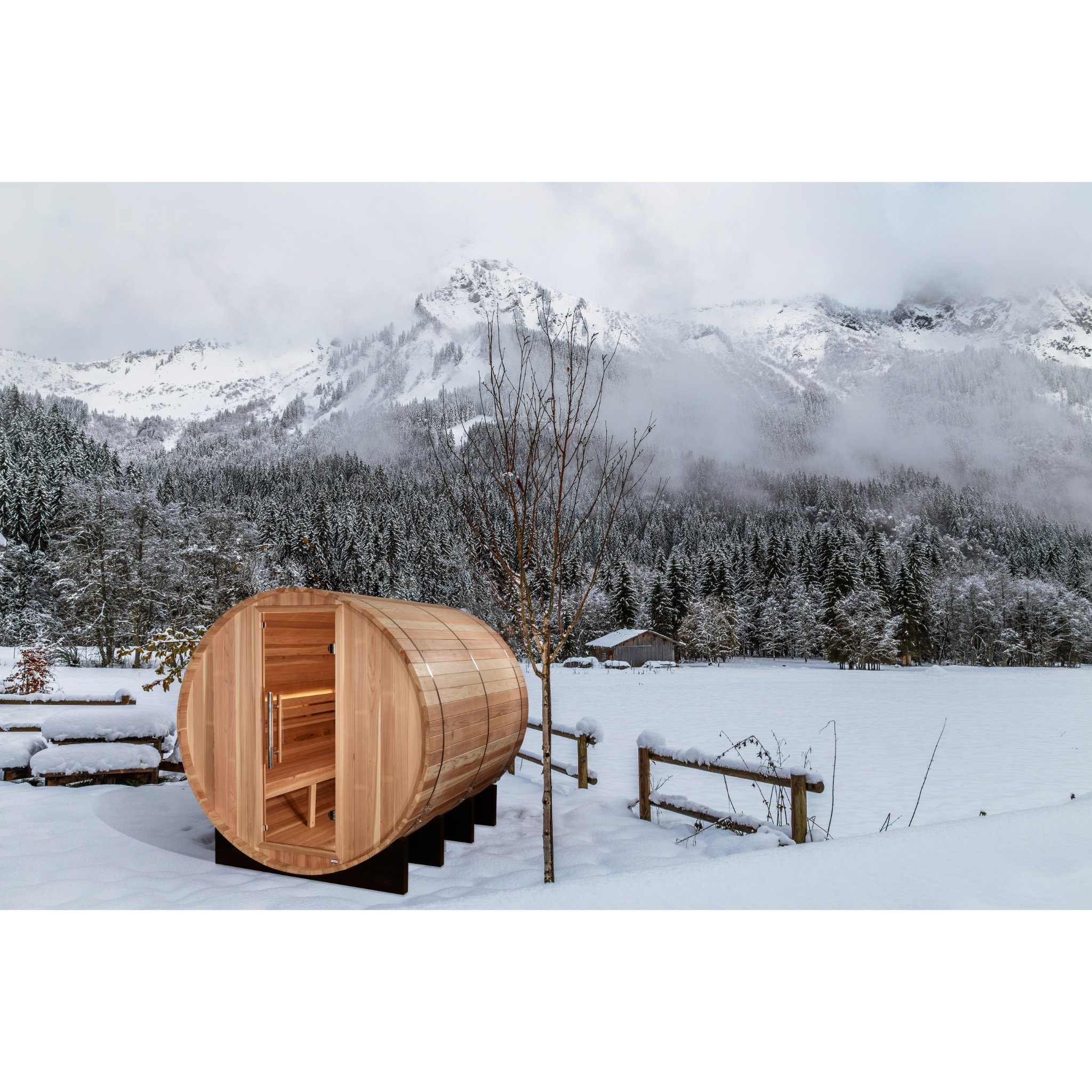 Golden Designs Klosters 6 Person Outdoor Barrel Traditional Sauna, Pacific Premium Cedar, Bronze Privacy Glass, GDI-B006-01