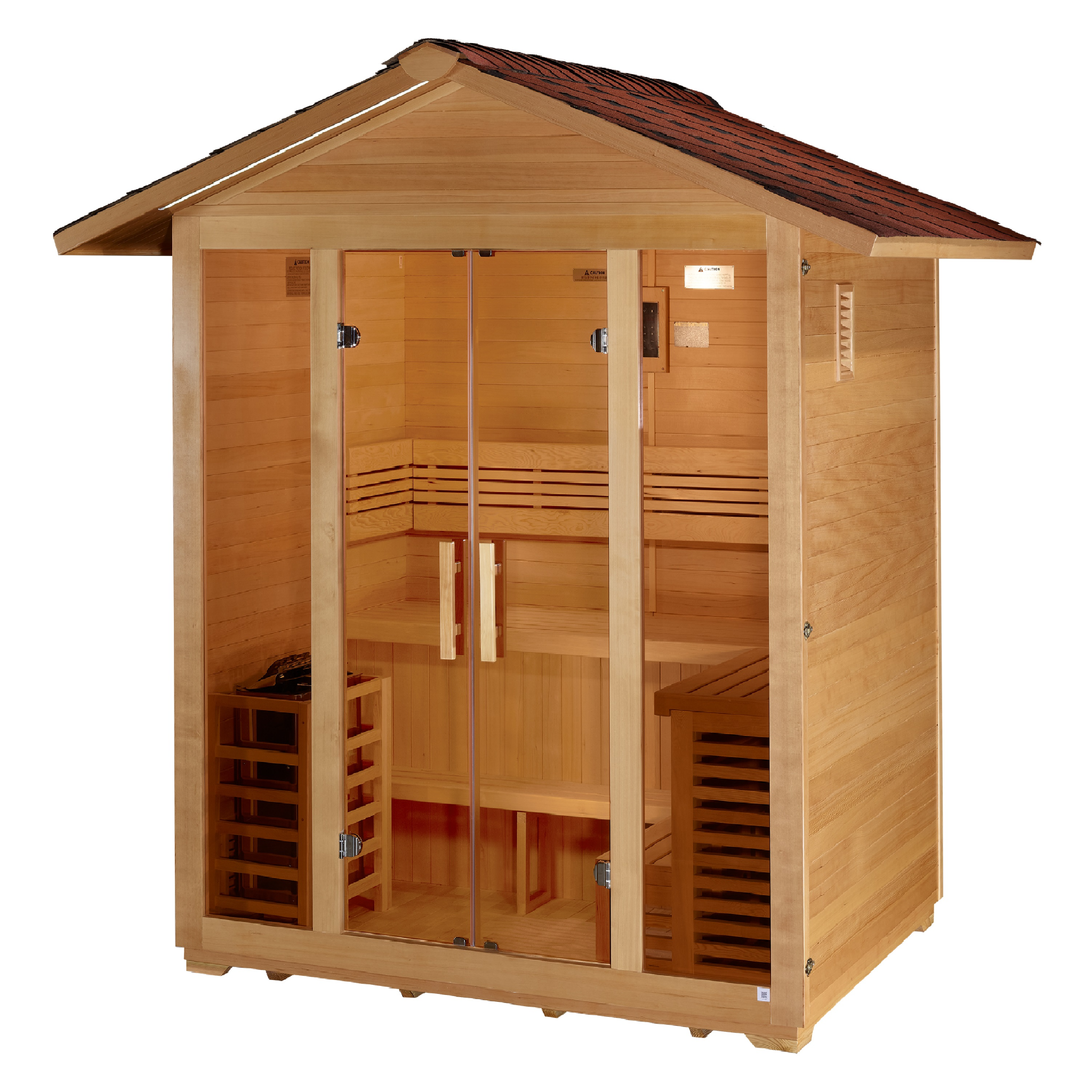 Golden Designs Vorarlberg 5 Person Traditional Outdoor Sauna, Canadian Hemlock, 8kW Stove, Chromotherapy Lighting GDI-8105-01