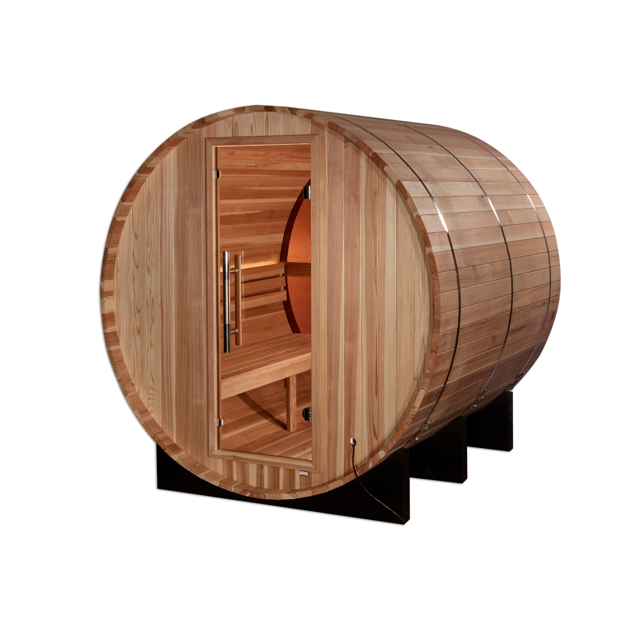 Golden Designs Zurich 4 Person Outdoor Barrel Traditional Sauna with Bronze Privacy View, Pacific Premium Cedar, GDI-B024-01