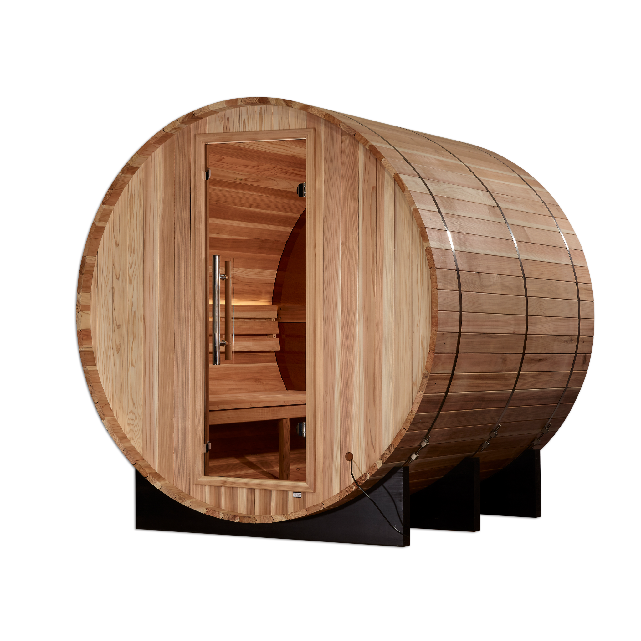 Golden Designs Zurich 4 Person Outdoor Barrel Traditional Sauna with Bronze Privacy View, Pacific Premium Cedar, GDI-B024-01
