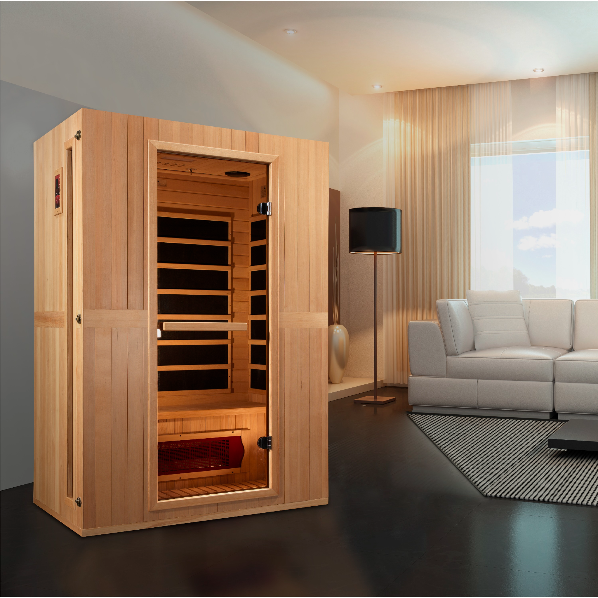 Maxxus 2-Person Full Spectrum Near Zero EMF Infrared Sauna, Canadian Hemlock, PureTech™, Bluetooth Audio, Chromotherapy Lighting, MX-LS2-01