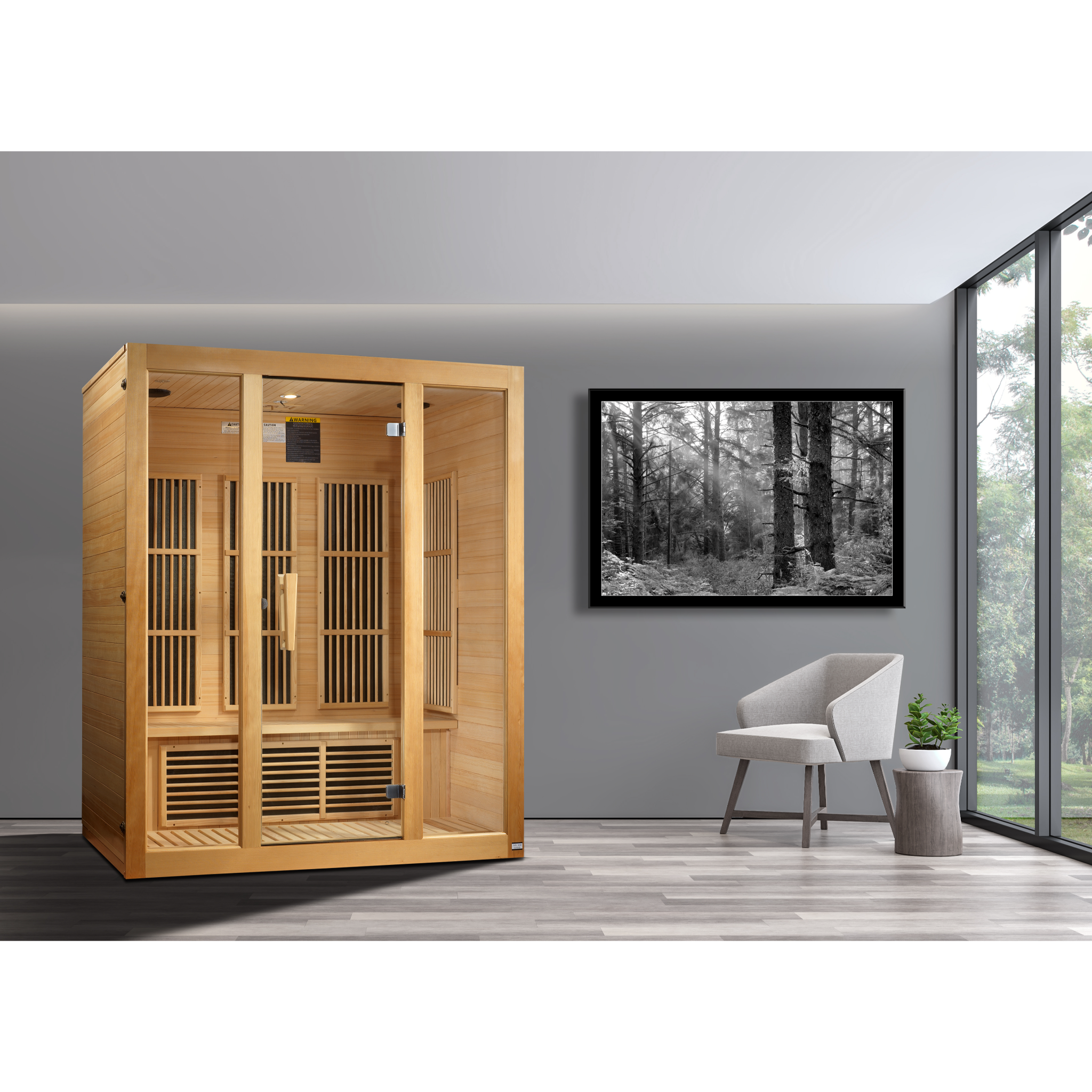 Maxxus Bellevue 3-Person Near Zero EMF FAR Infrared Sauna, Canadian Hemlock, Clear Glass, MX-J306-01-ZF