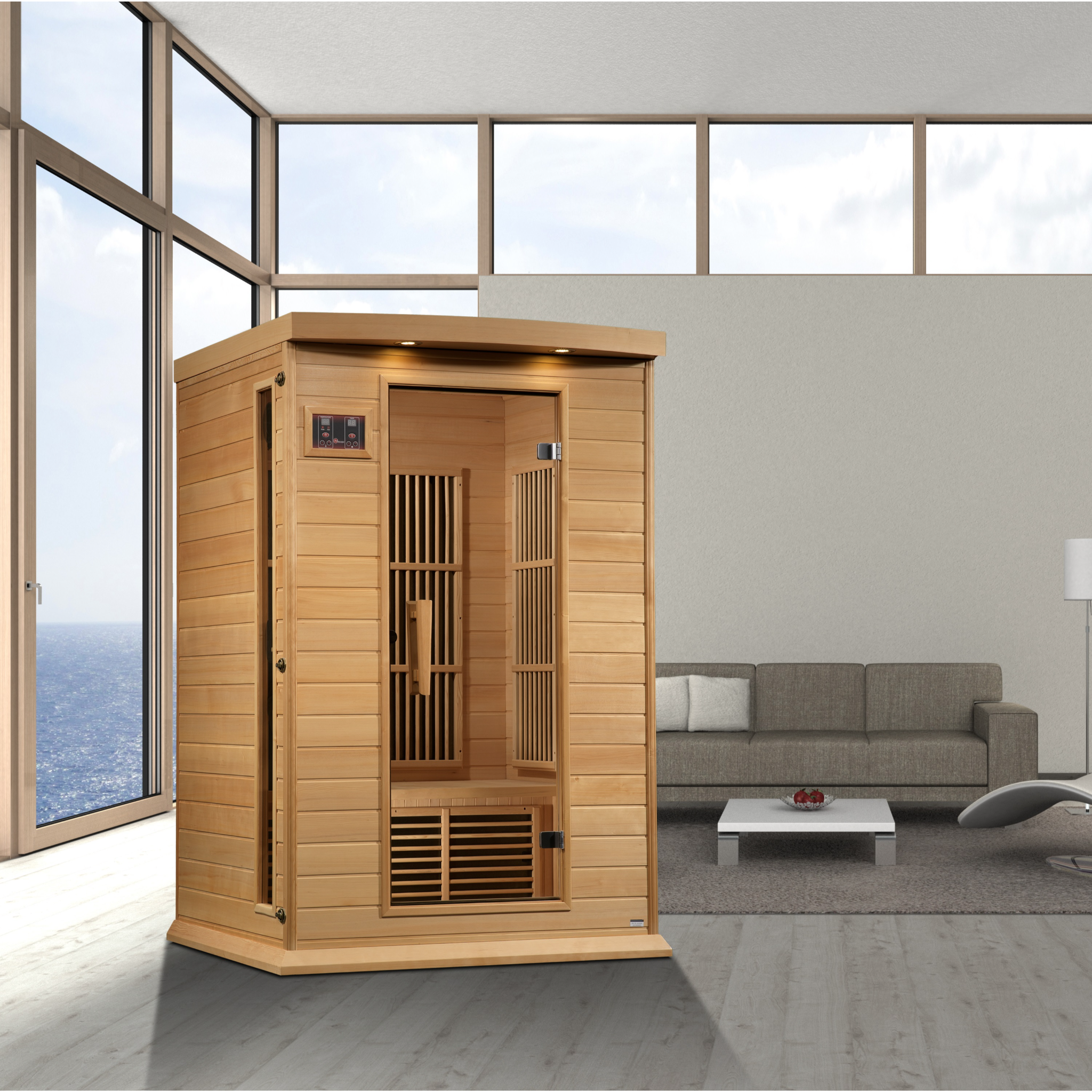 Maxxus 2-Person Near Zero EMF FAR Infrared Sauna, Canadian Hemlock, Bronze Glass, MX-K206-01-ZF HEM