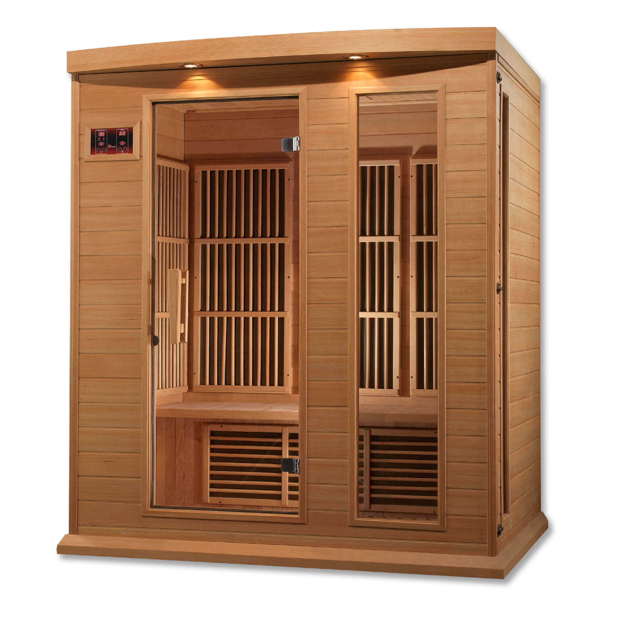 Maxxus 3-Person Low EMF FAR Infrared Sauna, Canadian Hemlock, Bronze Tinted Glass, Bluetooth Audio, Chromotherapy Lighting, MX-K306-01