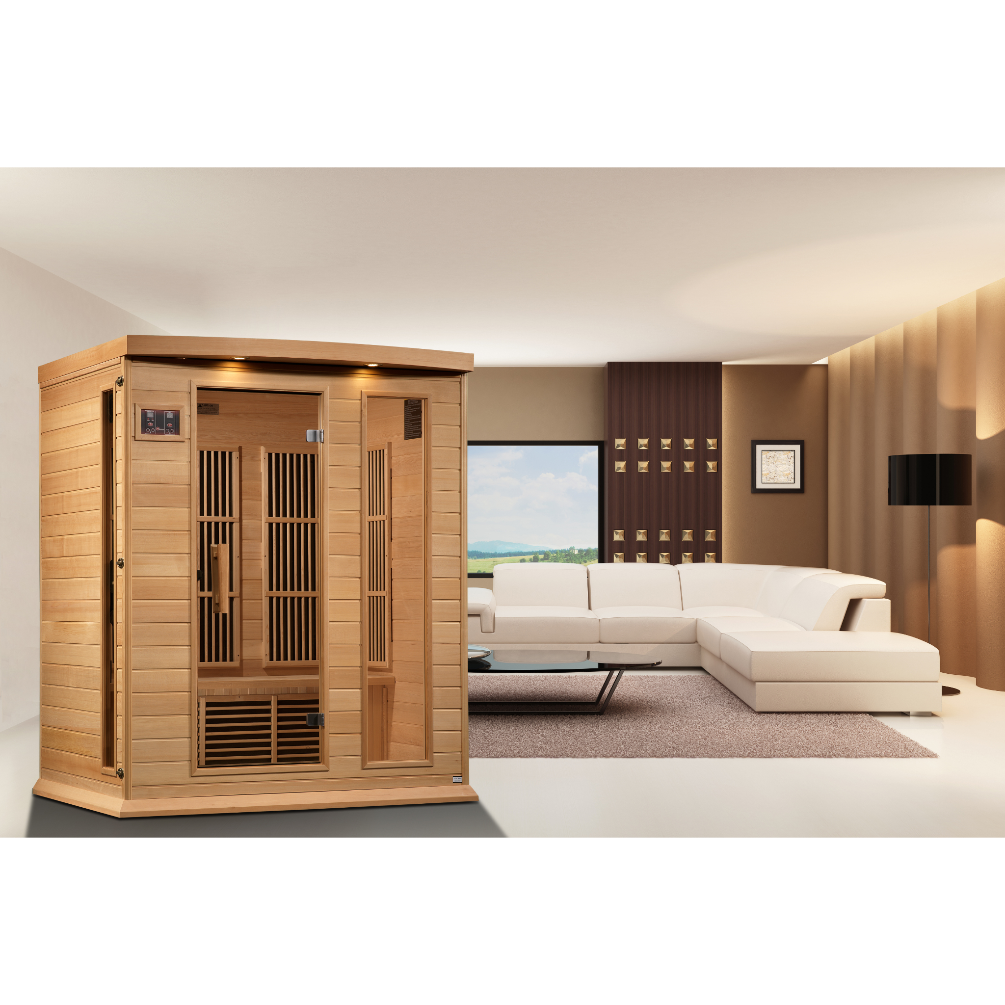 Maxxus 3-Person Low EMF FAR Infrared Sauna, Canadian Hemlock, Bronze Tinted Glass, Bluetooth Audio, Chromotherapy Lighting, MX-K306-01
