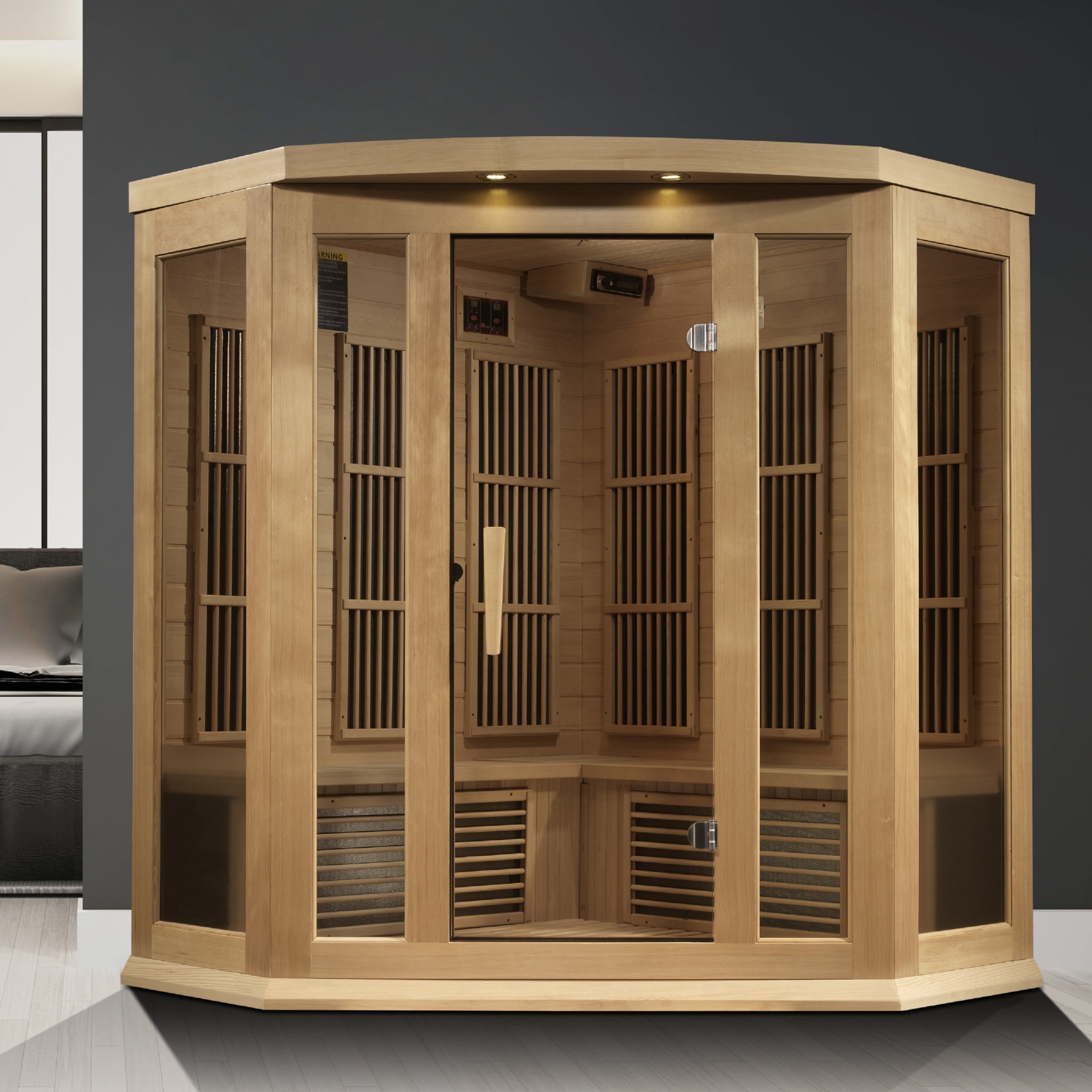 Maxxus 3-Person Corner Near Zero EMF FAR Infrared Sauna, Canadian Hemlock, Bronze Glass, MX-K356-01-ZF