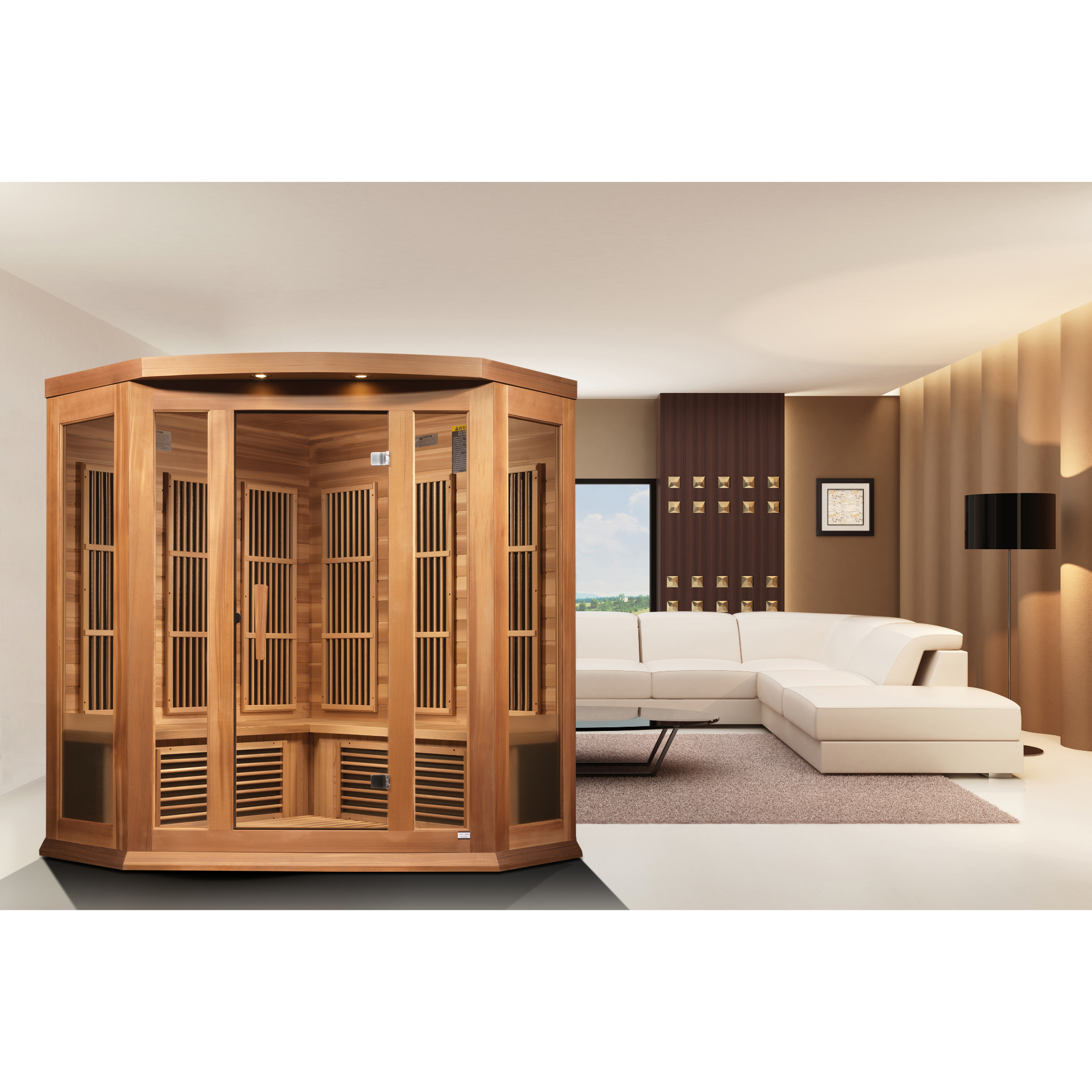 Maxxus Red Cedar 3-Person Corner Low EMF FAR Infrared Sauna, Canadian Red Cedar, Bronze Glass, MX-K356-01 CED