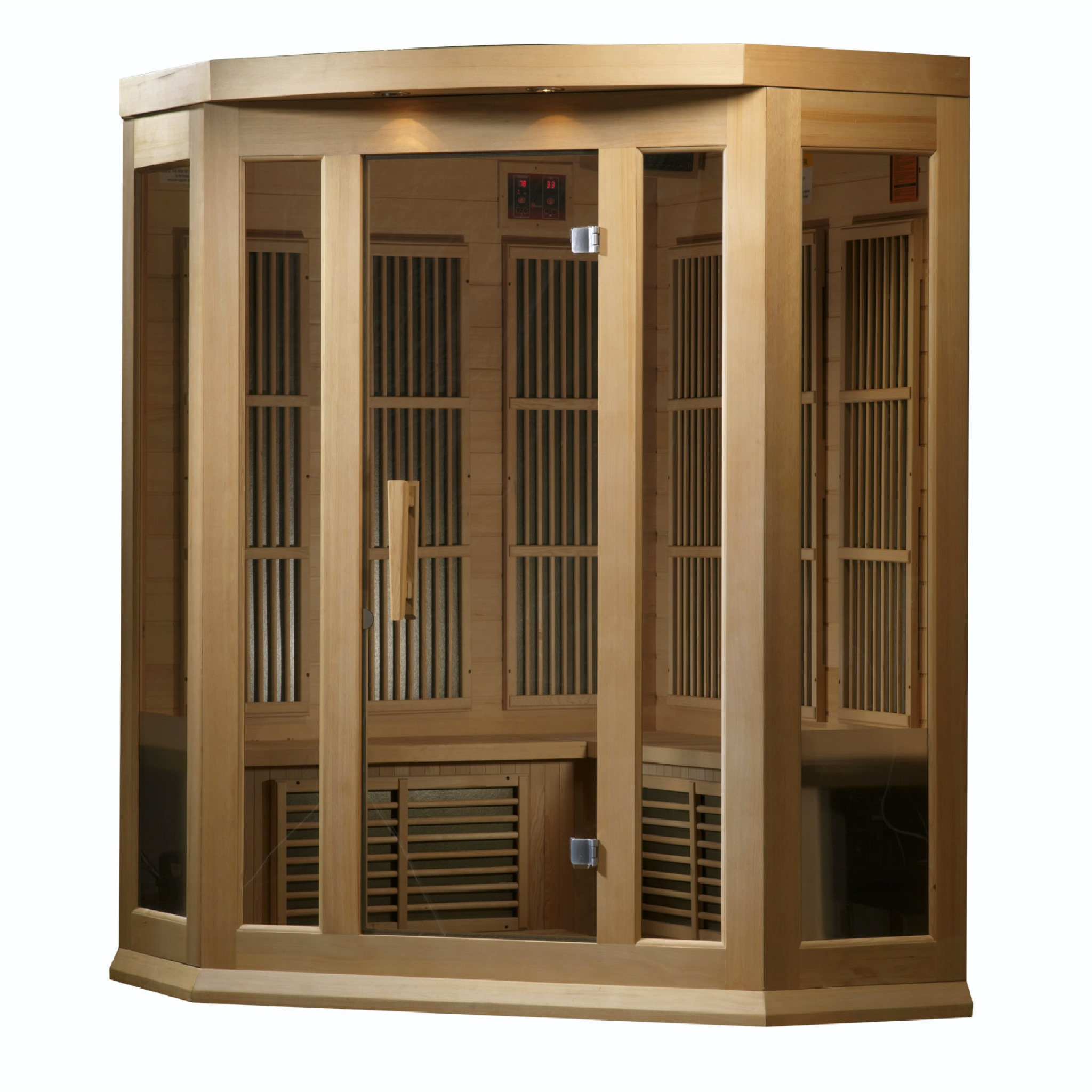 Maxxus 3 Person Corner Low EMF FAR Infrared Sauna, Canadian Hemlock, Indoor, MX-K356-01