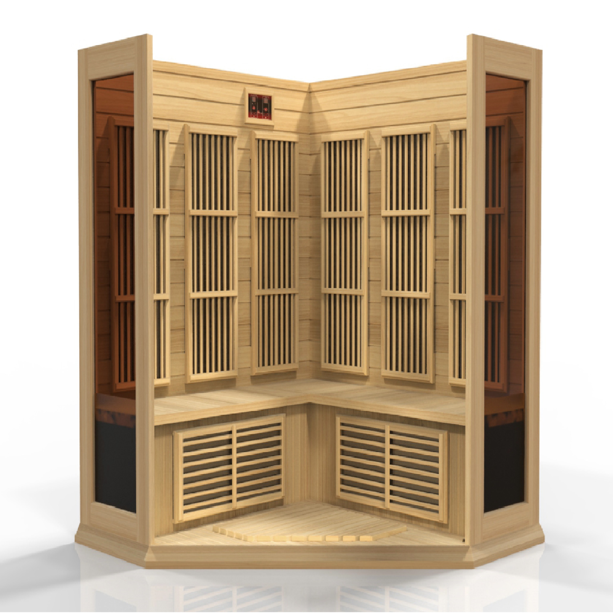 Maxxus 3 Person Corner Low EMF FAR Infrared Sauna, Canadian Hemlock, Indoor, MX-K356-01