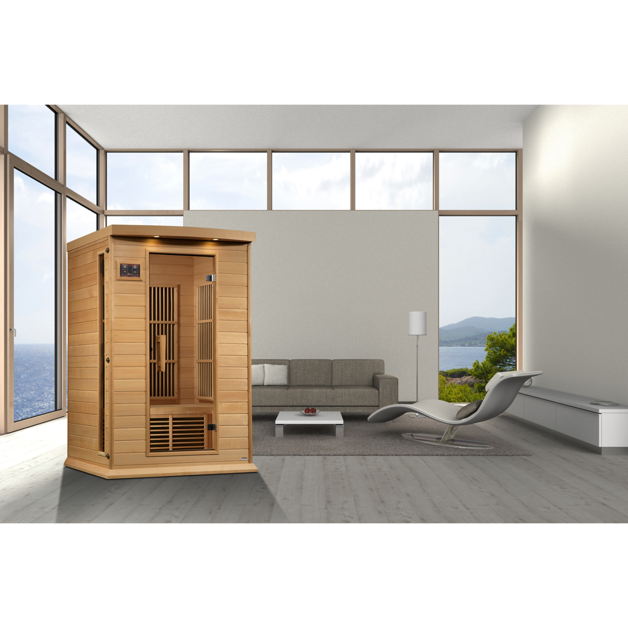 Maxxus 2-Person Low EMF FAR Infrared Sauna, Canadian Hemlock, Bronze Tinted Glass, Bluetooth Audio, Chromotherapy Lighting, MX-K206-01