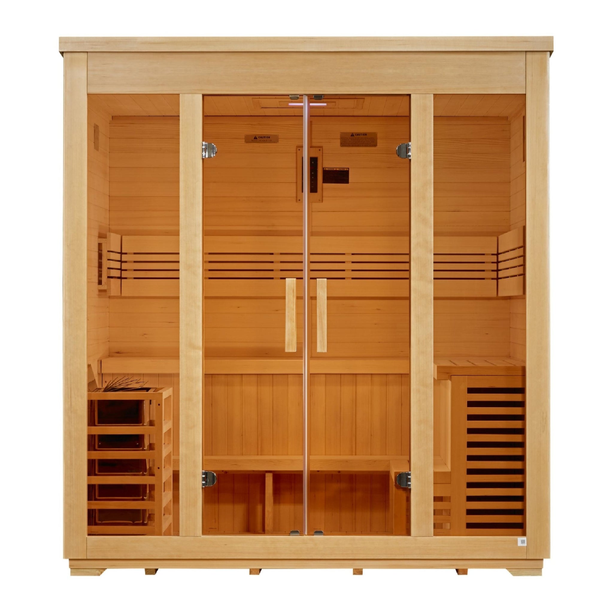 Golden Designs Vorarlberg 5 Person Traditional Outdoor Sauna, Flat Roof, Canadian Hemlock, 8kW Stove GDI-8005-01
