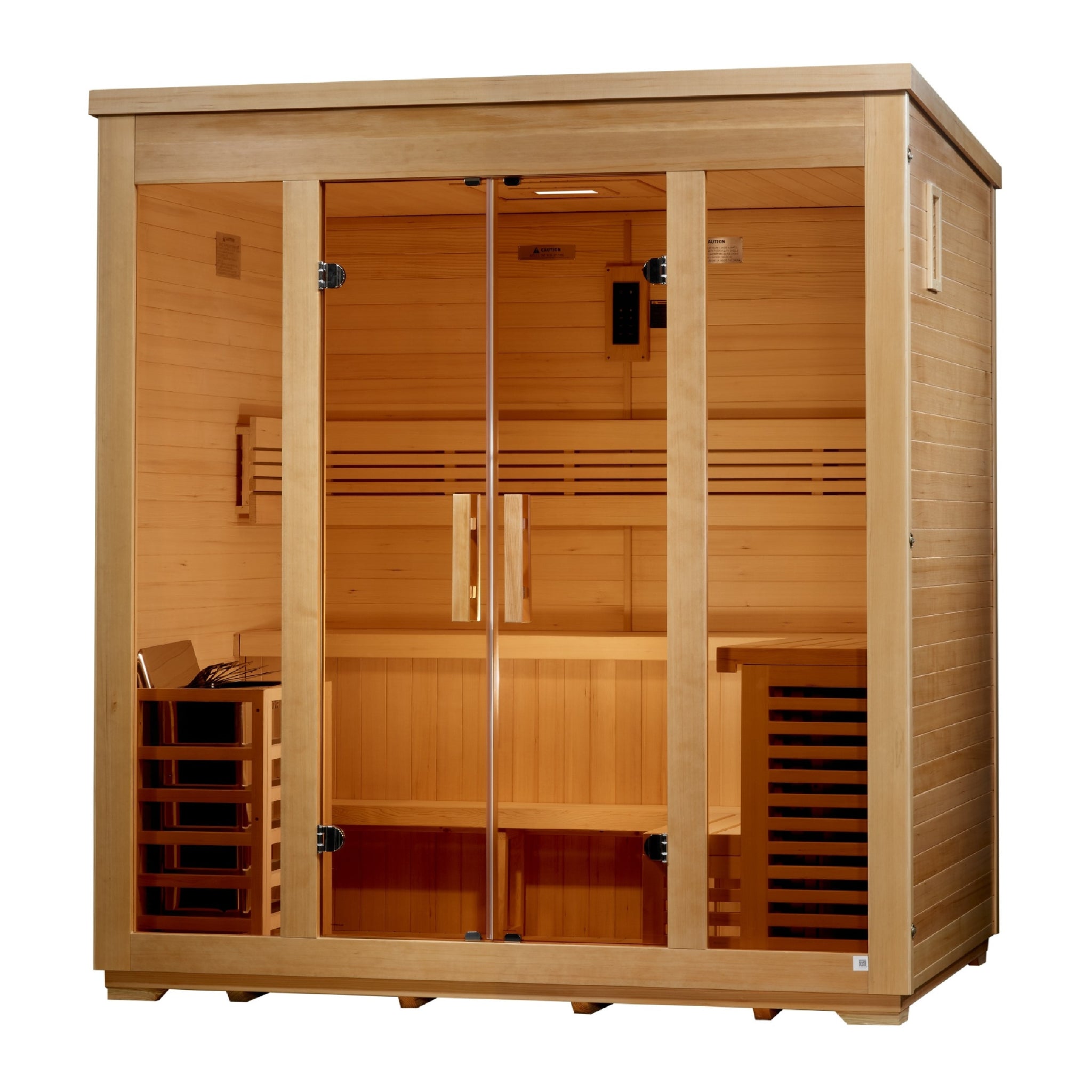 Golden Designs Vorarlberg 5 Person Traditional Outdoor Sauna, Flat Roof, Canadian Hemlock, 8kW Stove GDI-8005-01