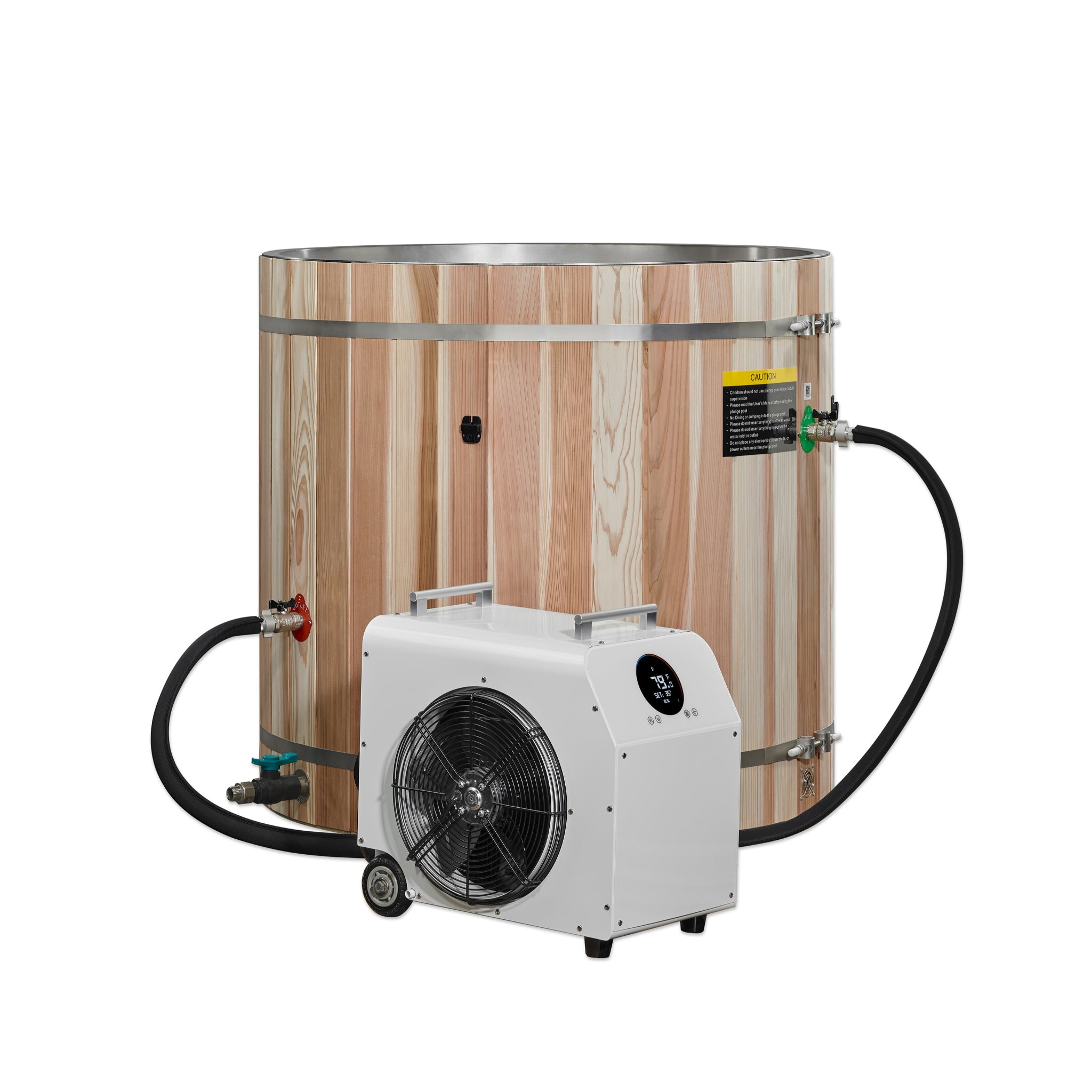Dynamic Cold Therapy Barrel Cold Plunge Tub, 304 Stainless Steel Interior & Pacific Cedar Exterior, Model DCT-B-042-SSPC-34