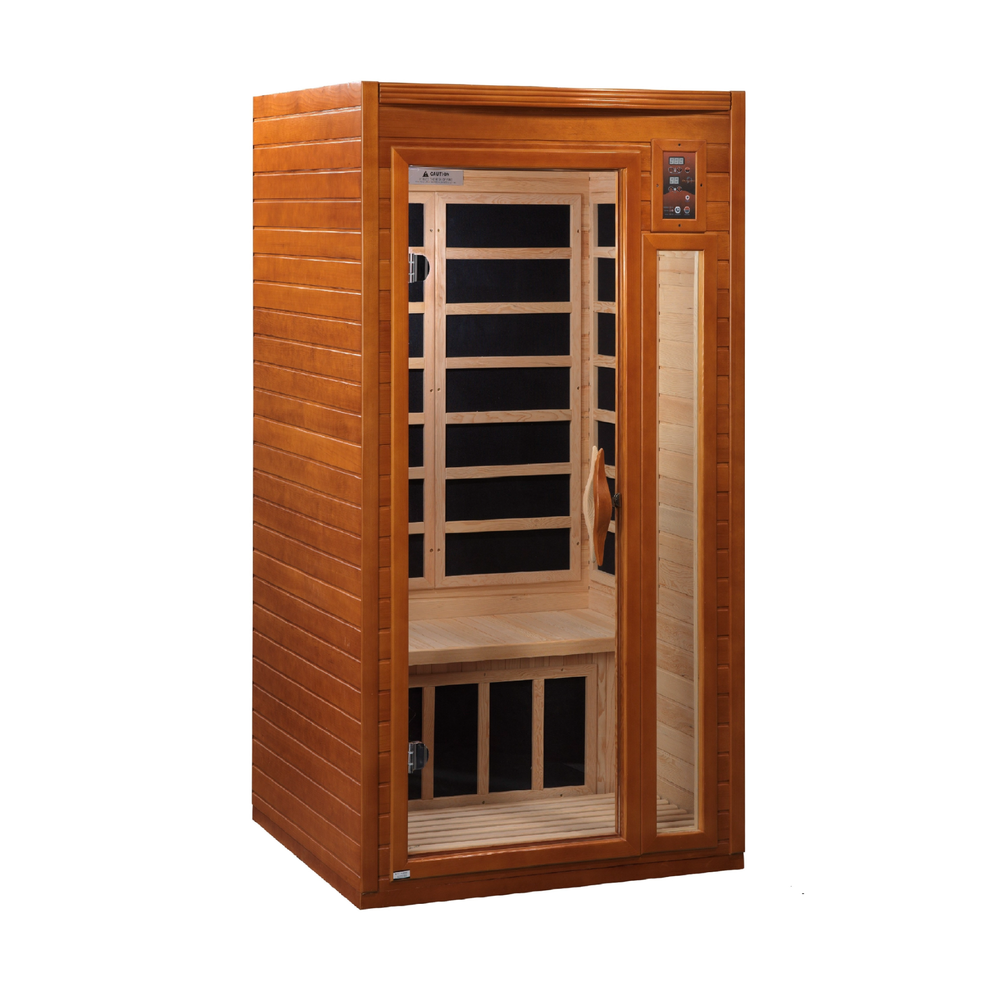 Dynamic Barcelona Elite 1–2 Person Ultra Low EMF Infrared Sauna (3–5MG) with Chromotherapy, Bluetooth & Honey Dark Canadian Hemlock – DYN-6106-01 Elite