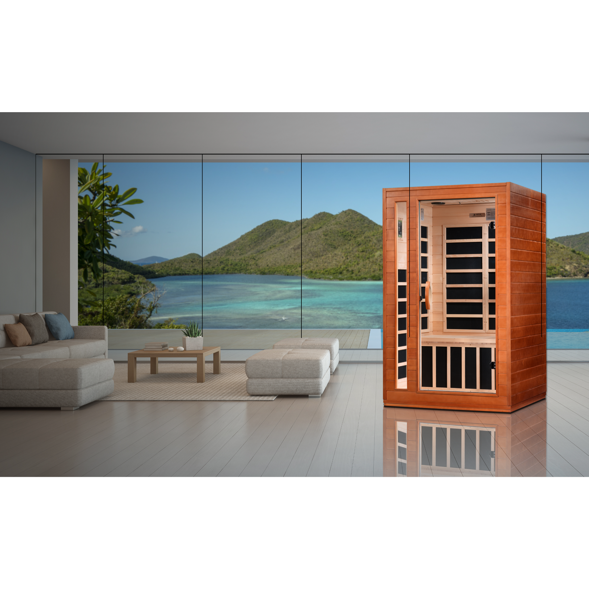 Dynamic Cordoba Elite 2 Person Ultra Low EMF Infrared Sauna (3–5MG) with Chromotherapy, Bluetooth & Honey Dark Canadian Hemlock – DYN-6203-01 Elite