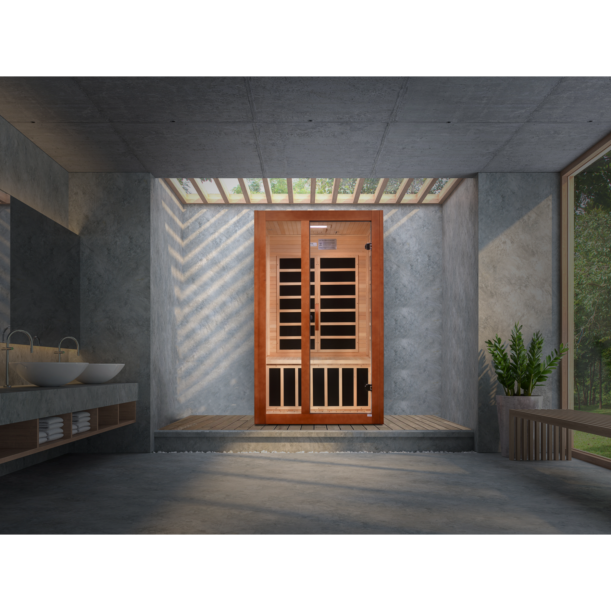 Dynamic Santiago Elite 2 Person Ultra Low EMF Infrared Sauna (3–5MG) with Chromotherapy, Bluetooth & Canadian Hemlock – DYN-6209-02 Elite