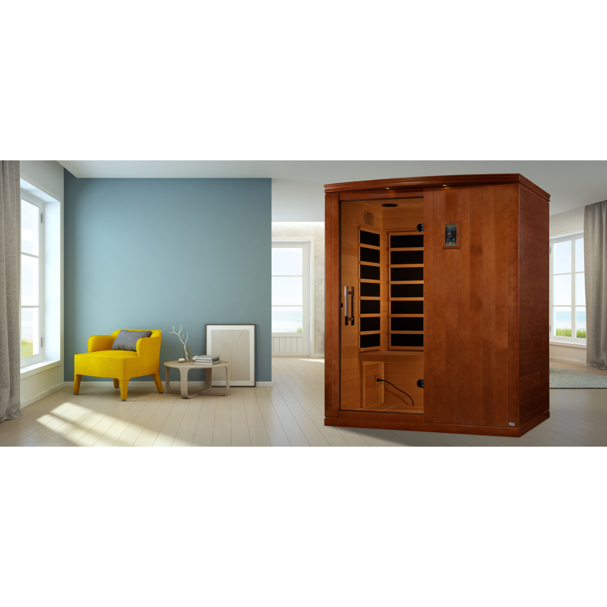 Dynamic Madrid Elite 3 Person Ultra Low EMF Infrared Sauna (3–5MG) with Chromotherapy, Bluetooth & Canadian Hemlock – DYN-6310-04 Elite