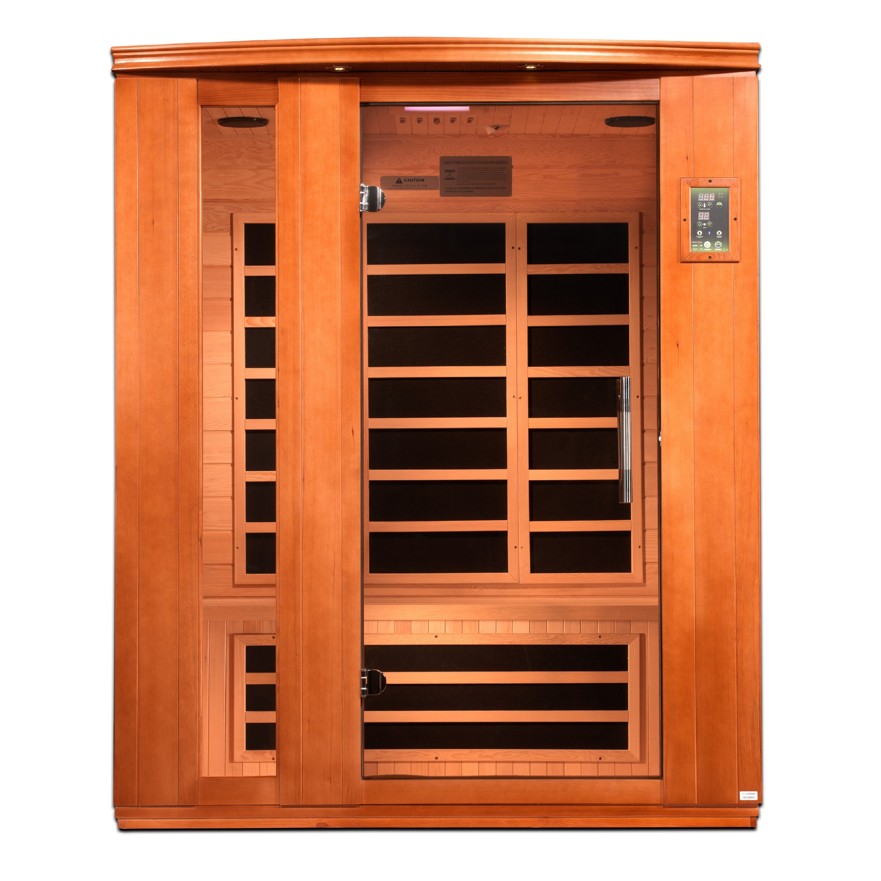 Dynamic Lugano Elite 3 Person Ultra Low EMF Infrared Sauna (3–5MG) with Chromotherapy, Bluetooth & Bronze Glass – Canadian Hemlock – DYN-6336-02 Elite