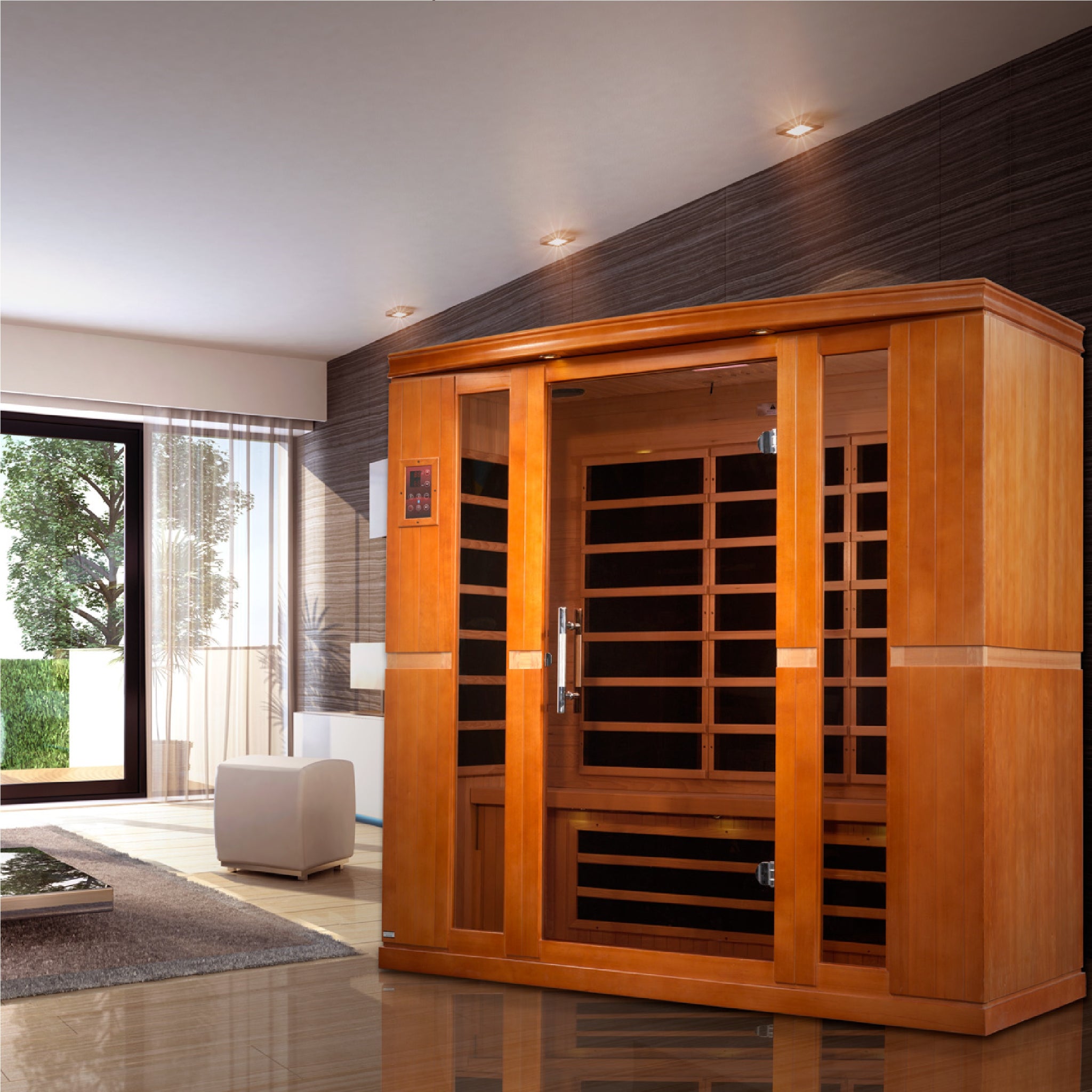 Dynamic Bergamo 4 Person Infrared Sauna, Low EMF FAR Infrared, Indoor Canadian Hemlock, DYN-6440-01