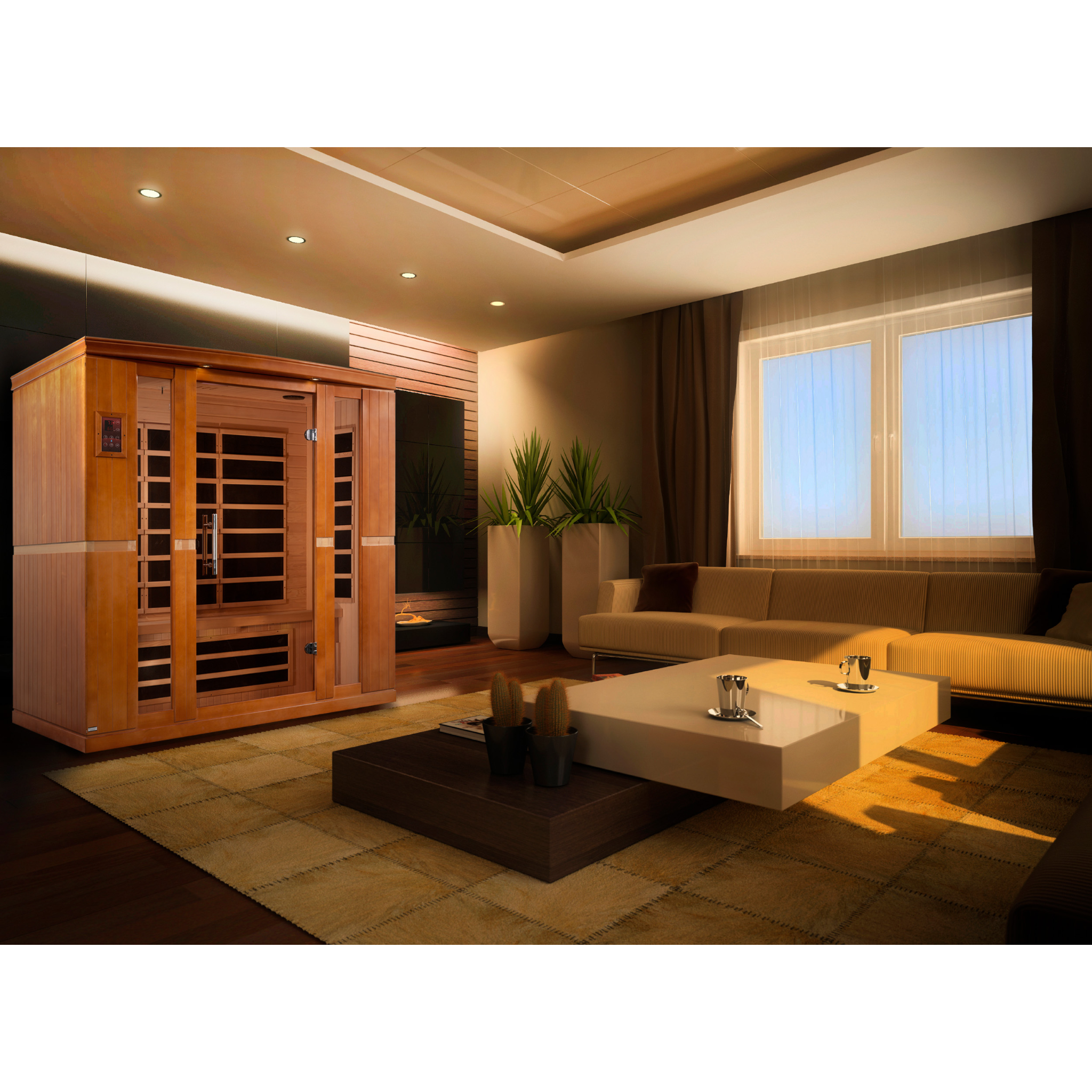 Dynamic Bergamo Elite 4 Person Ultra Low EMF Infrared Sauna (3–5MG) with Floor Heaters, Chromotherapy & Bluetooth – DYN-6440-01 Elite