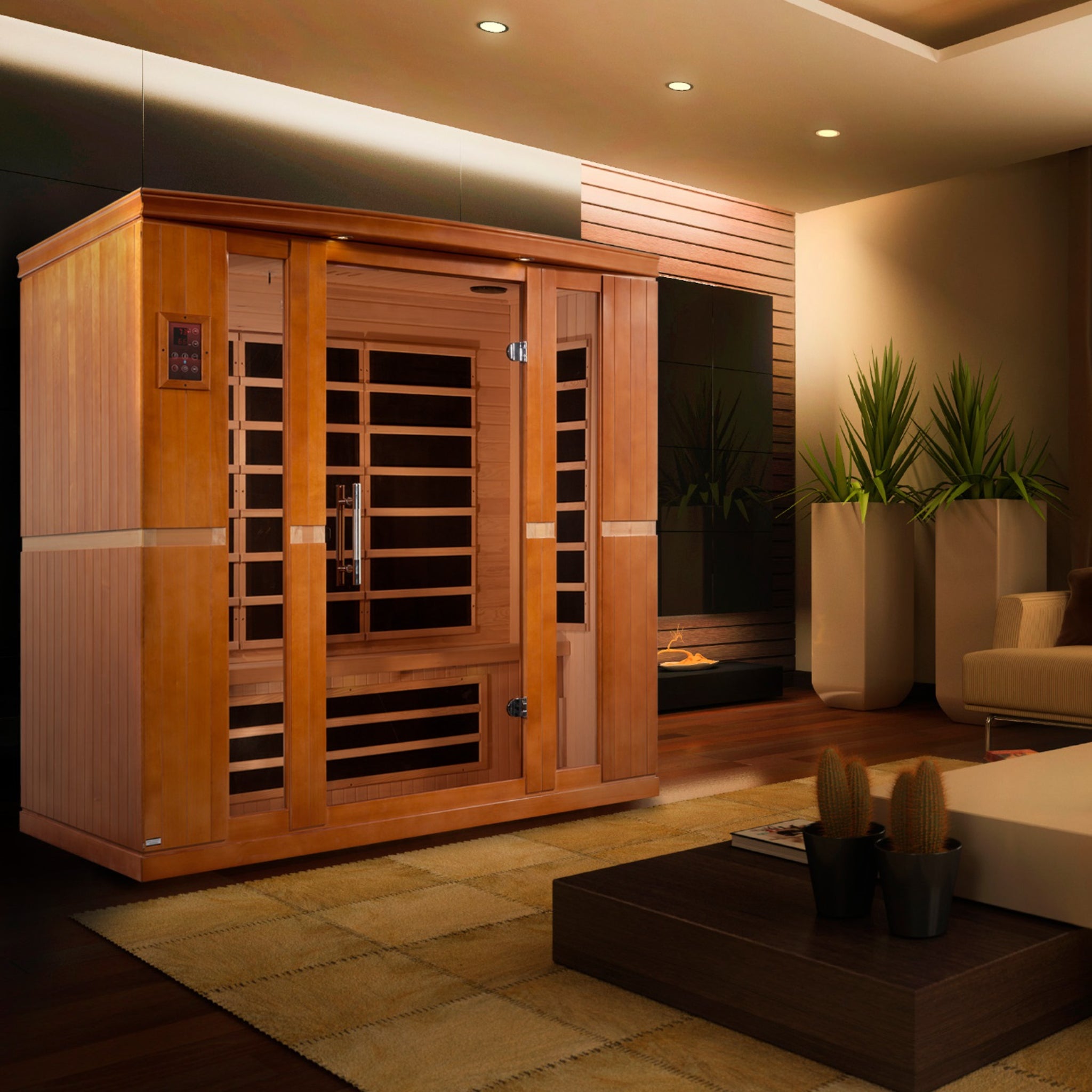 Dynamic Bergamo Elite 4 Person Ultra Low EMF Infrared Sauna (3–5MG) with Floor Heaters, Chromotherapy & Bluetooth – DYN-6440-01 Elite