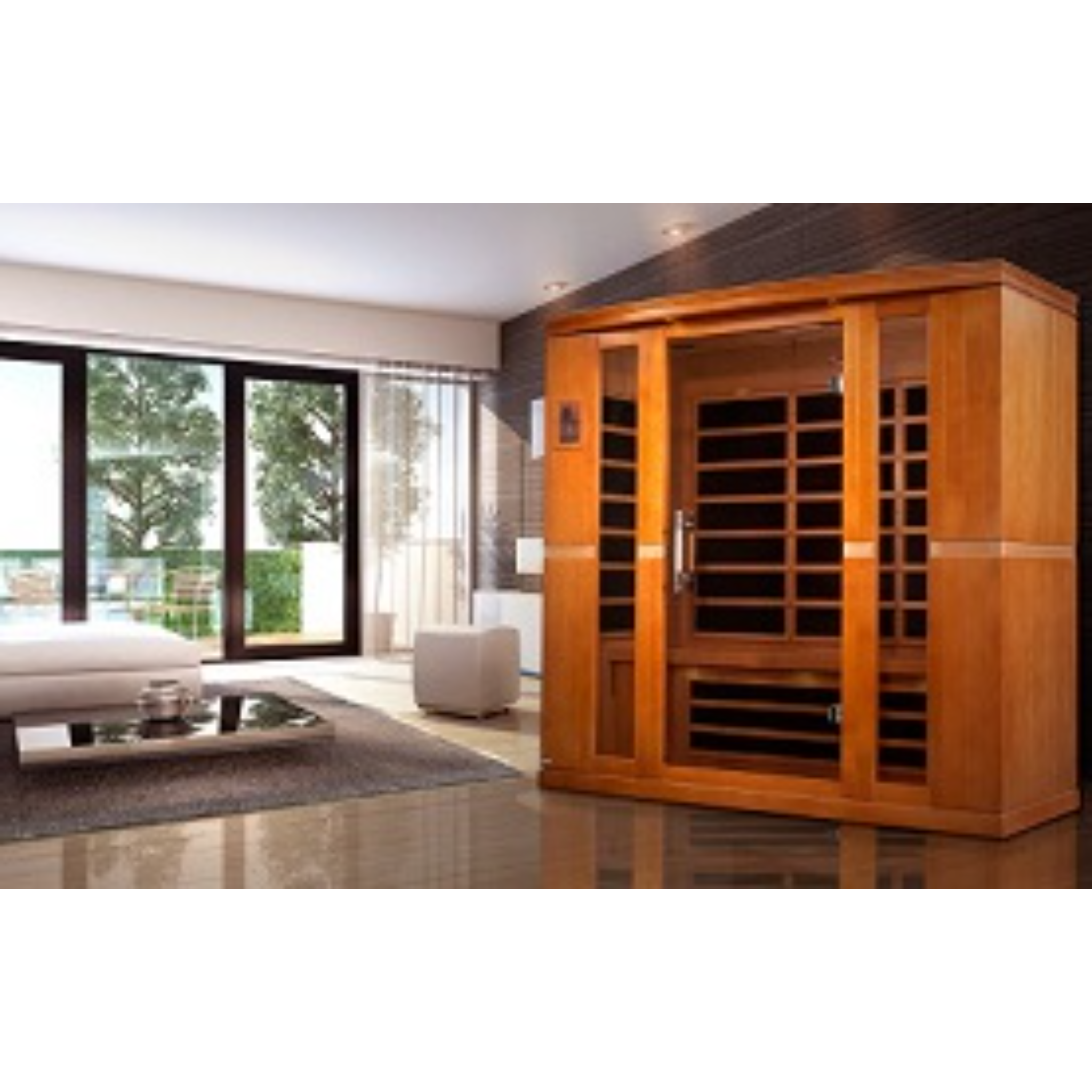 Dynamic Bergamo Elite 4 Person Ultra Low EMF Infrared Sauna (3–5MG) with Floor Heaters, Chromotherapy & Bluetooth – DYN-6440-01 Elite